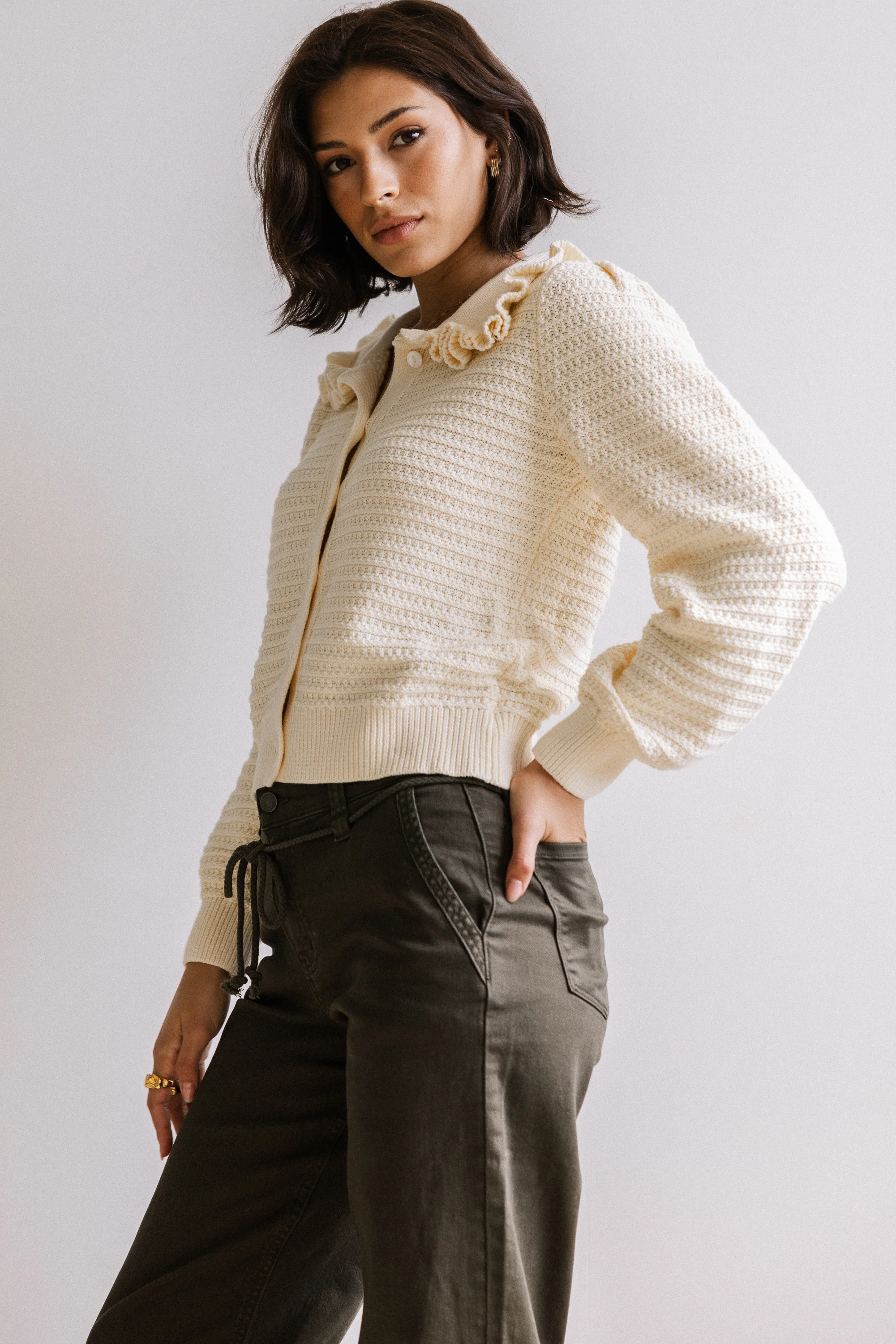 Maureen Collared Cardigan in Oatmeal - FINAL SALE - Image 3