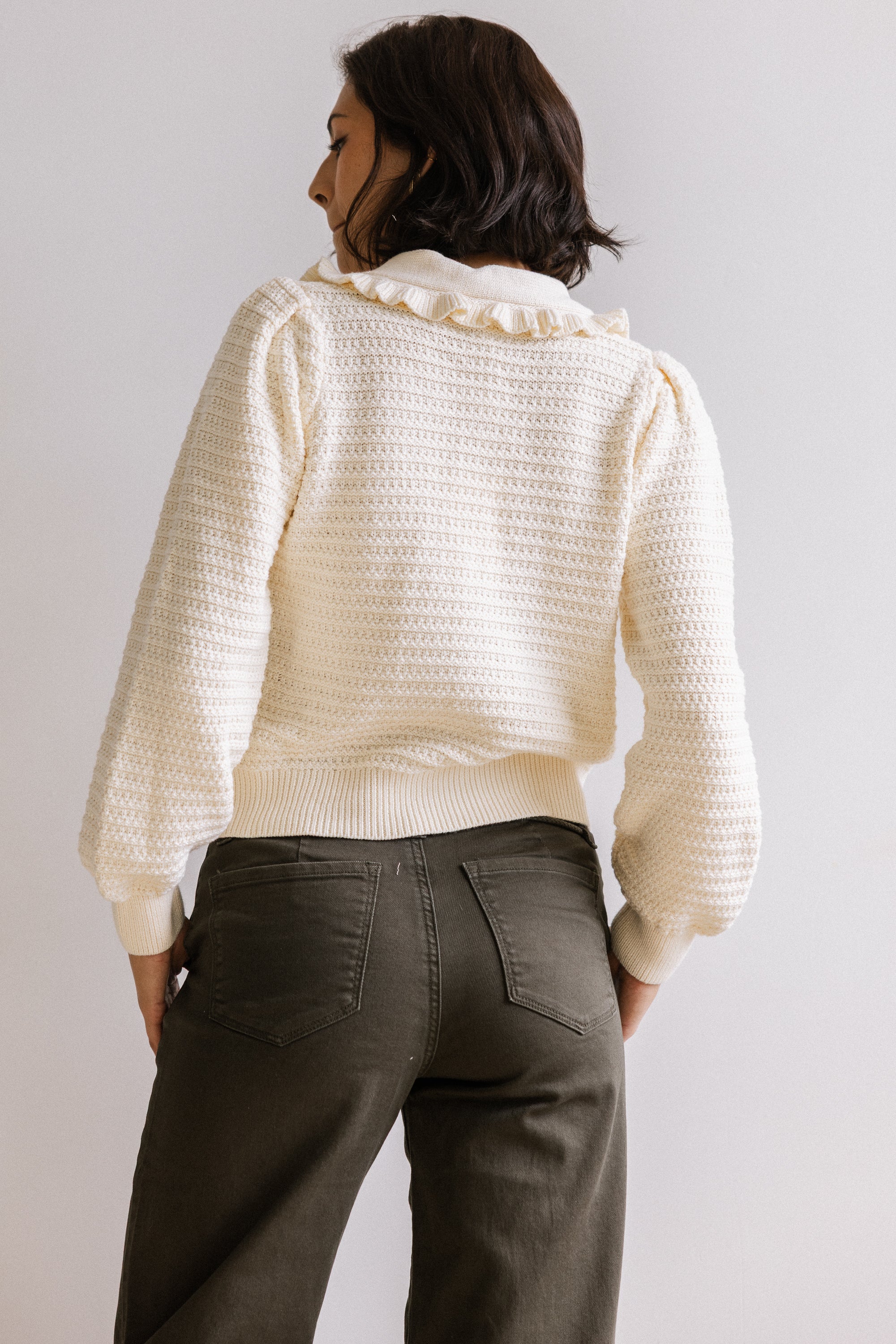Maureen Collared Cardigan in Oatmeal - FINAL SALE - Image 4