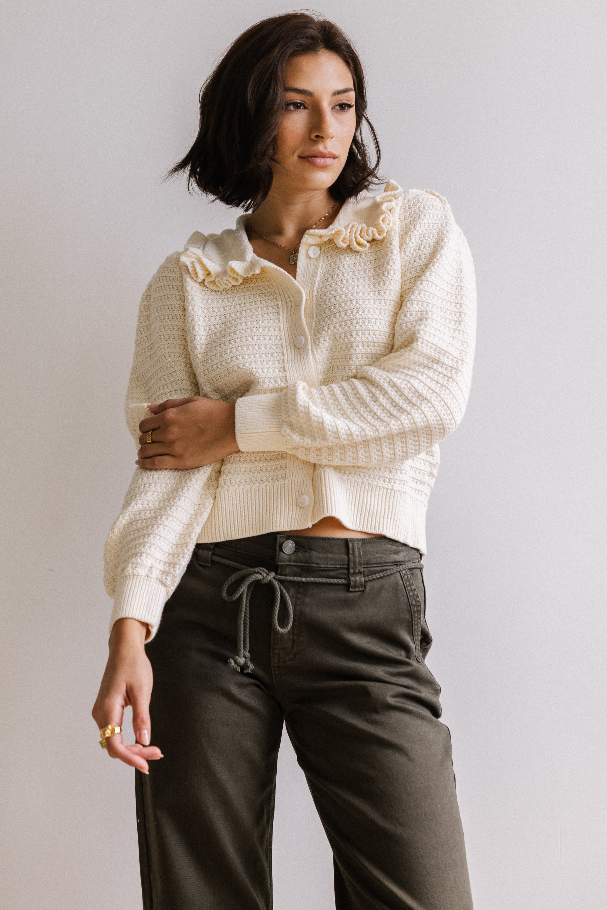Maureen Collared Cardigan in Oatmeal - FINAL SALE - Image 5