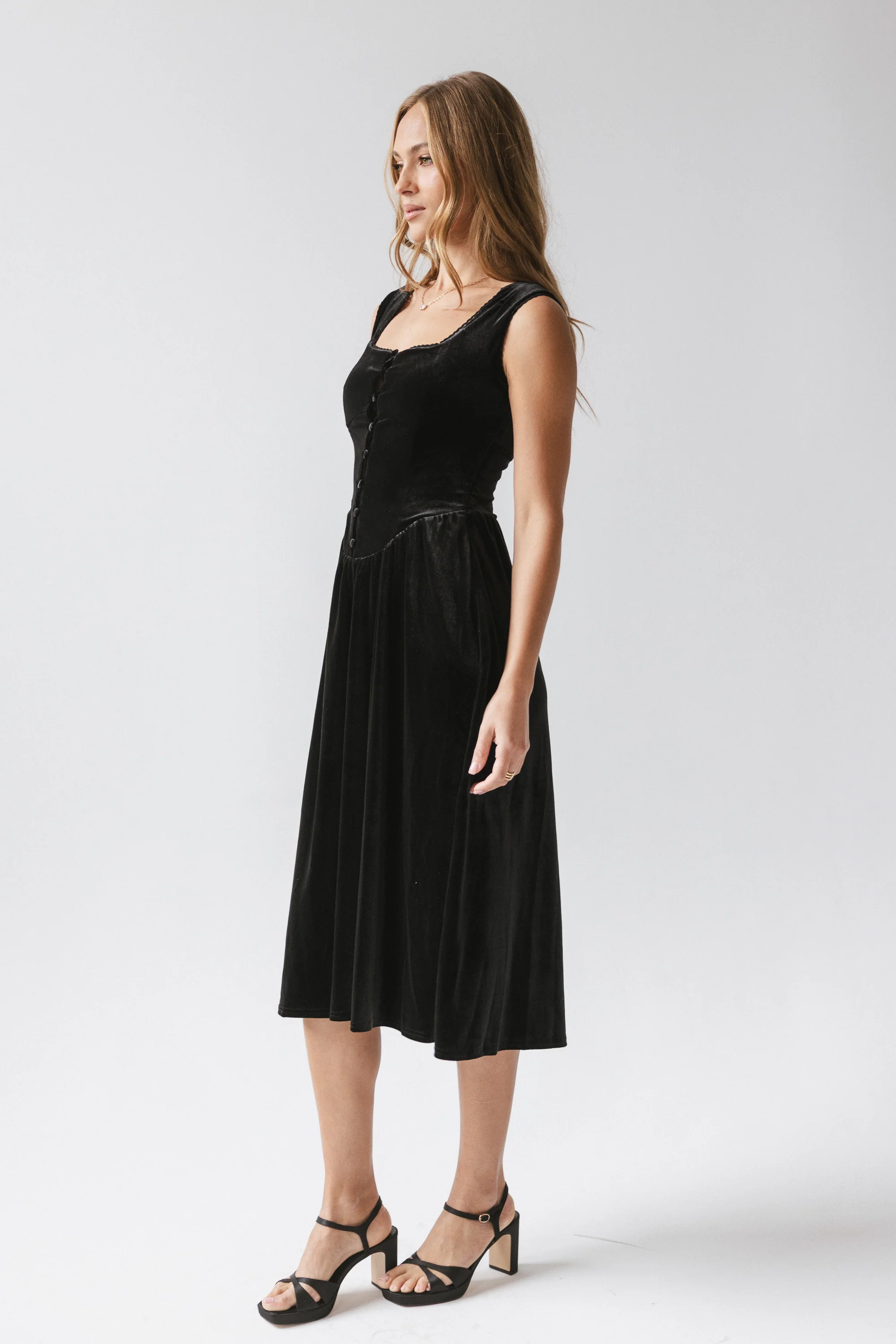 May Velvet Midi Dress in Black - Image 3