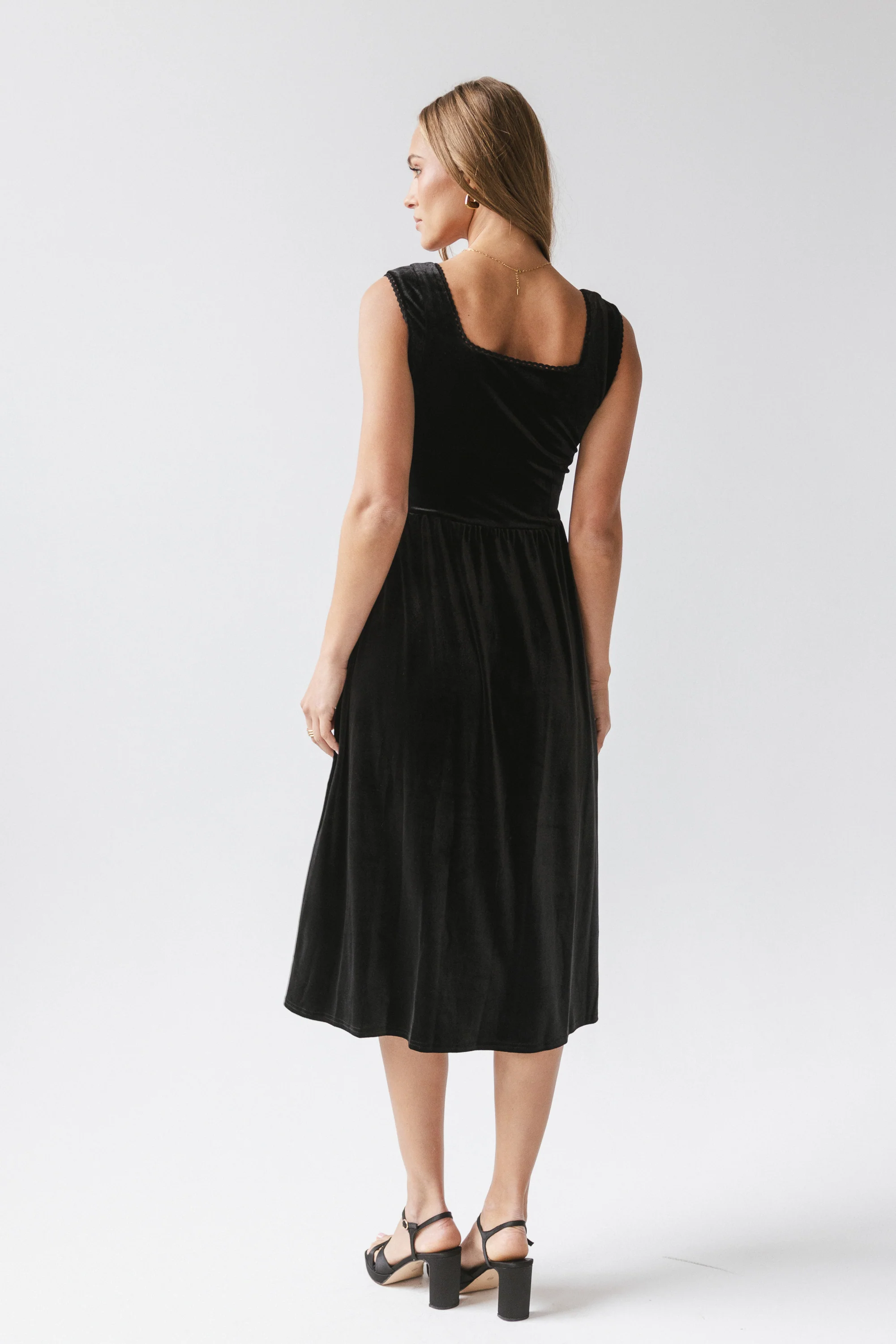 May Velvet Midi Dress in Black - Image 4