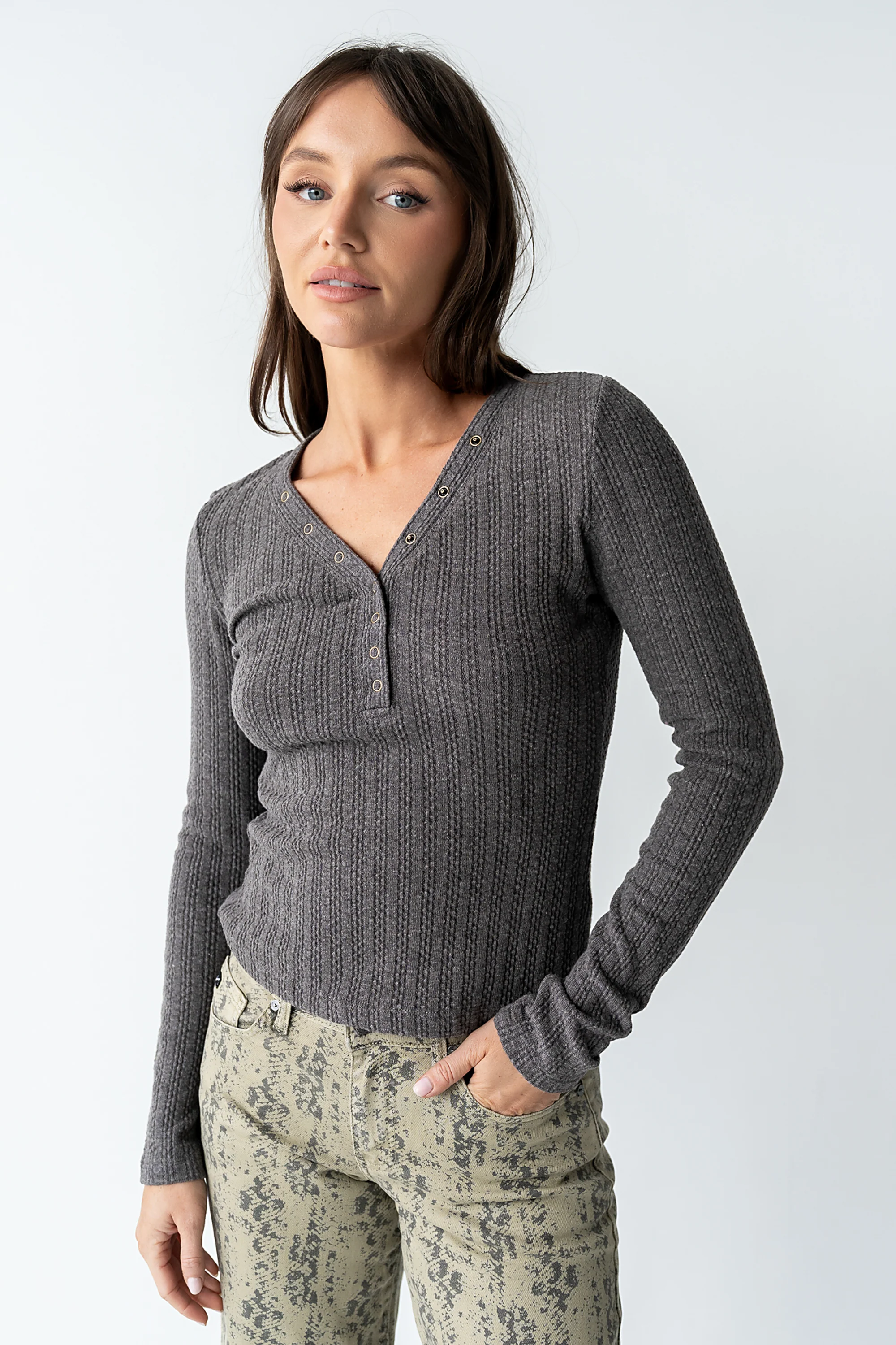 Mckayla Textured Top in Charcoal - Image 3