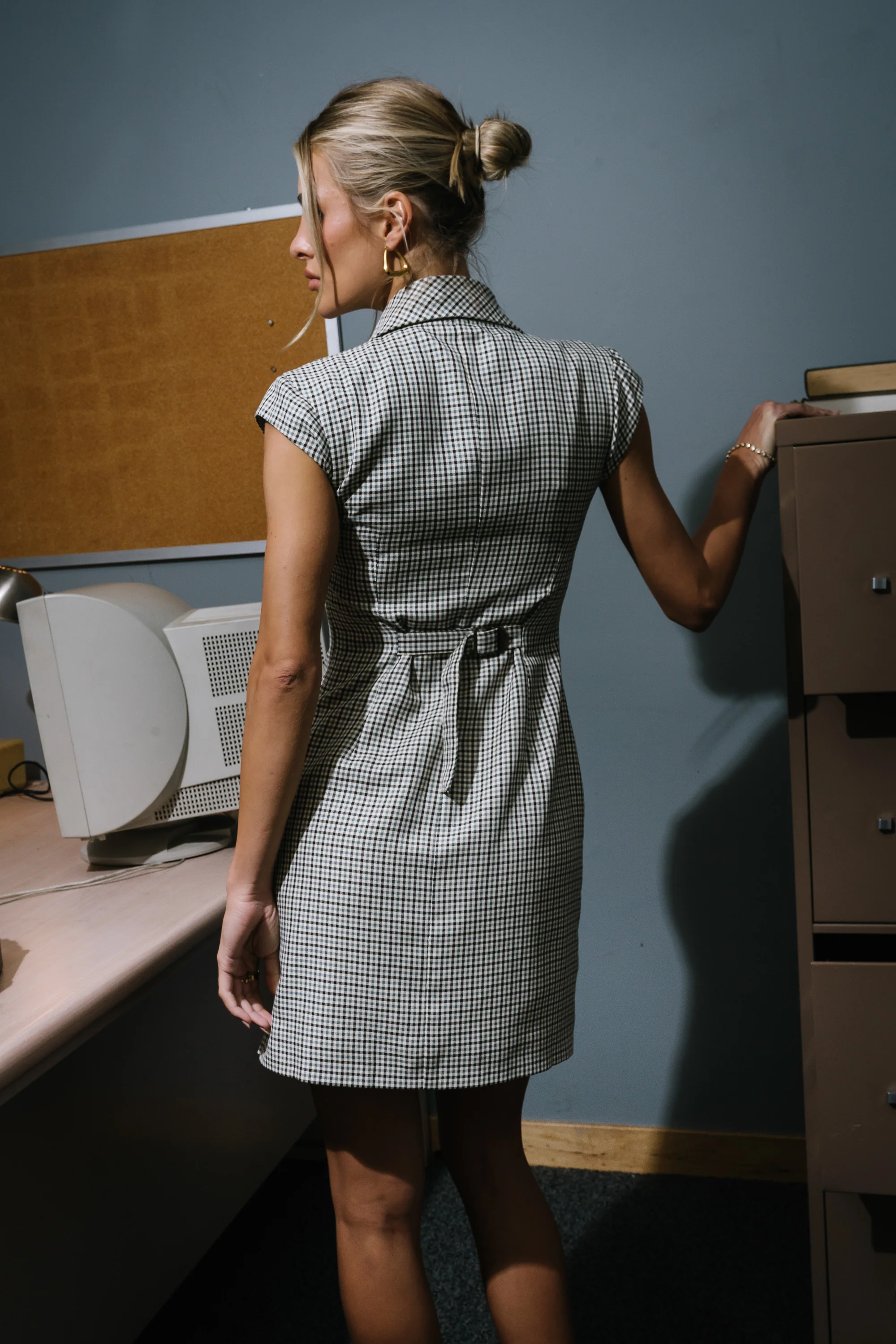 Mckenna Plaid Mini Dress in Grey - Image 5