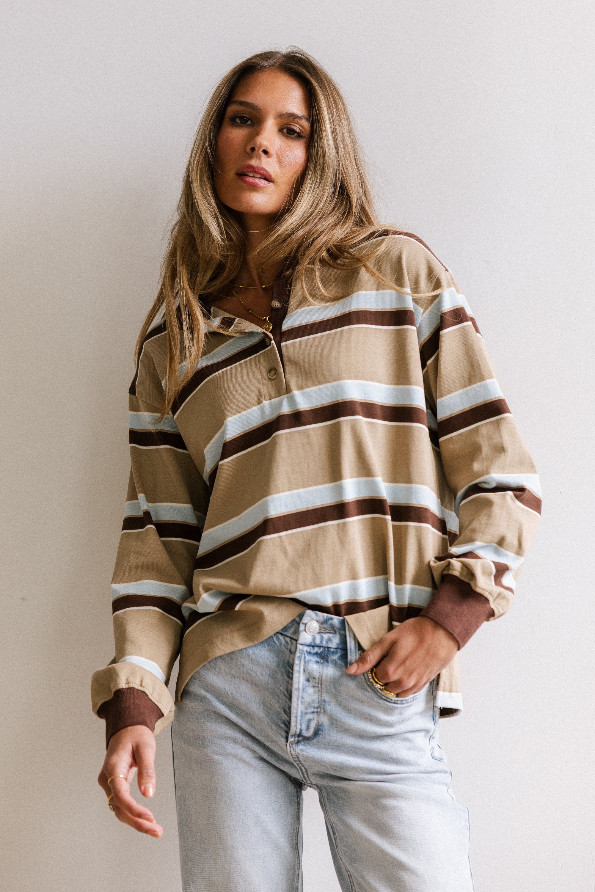 Megan Striped Top in Taupe - FINAL SALE