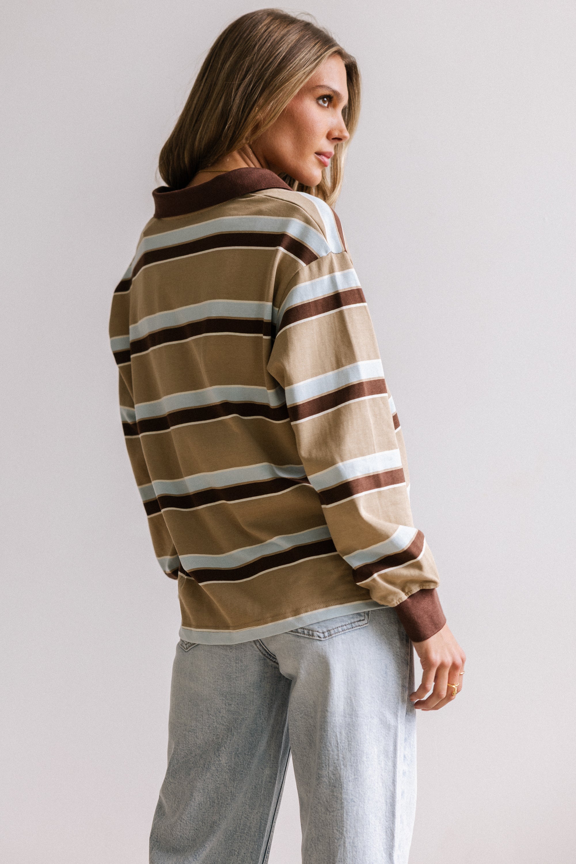 Megan Striped Top in Taupe - FINAL SALE - Image 3