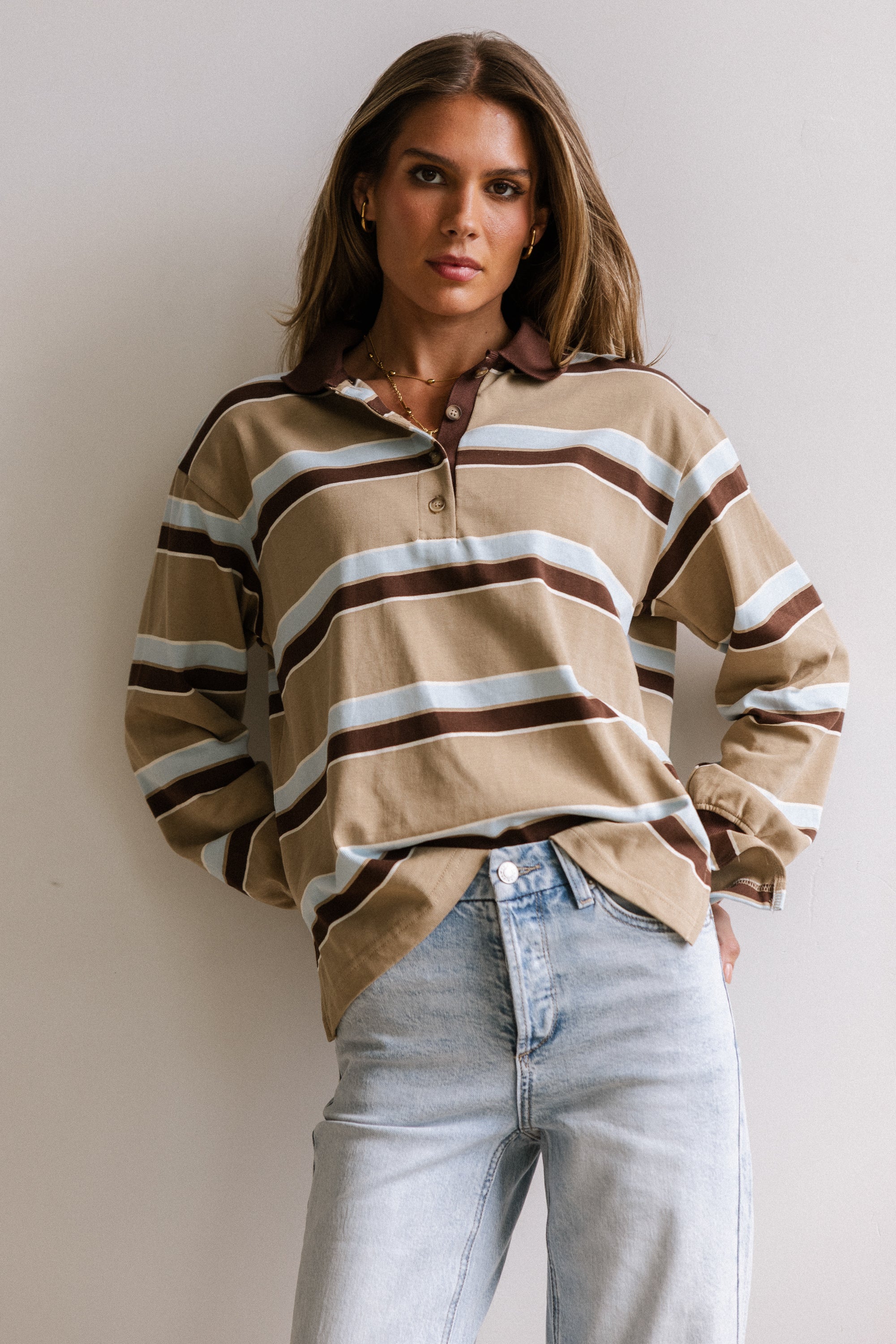 Megan Striped Top in Taupe - FINAL SALE - Image 5