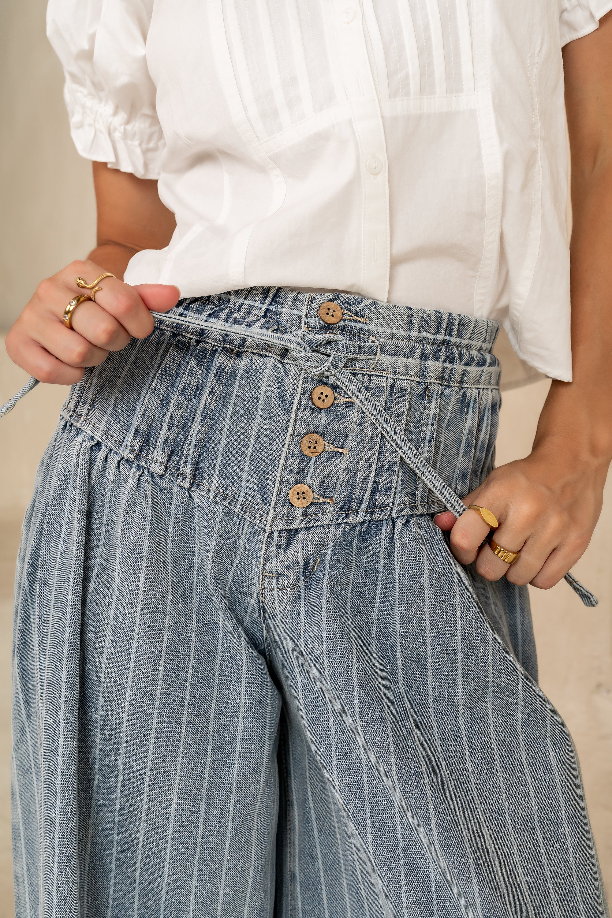 Melanie Striped Wide Leg Pants in Light Wash - FINAL SALE - Image 2