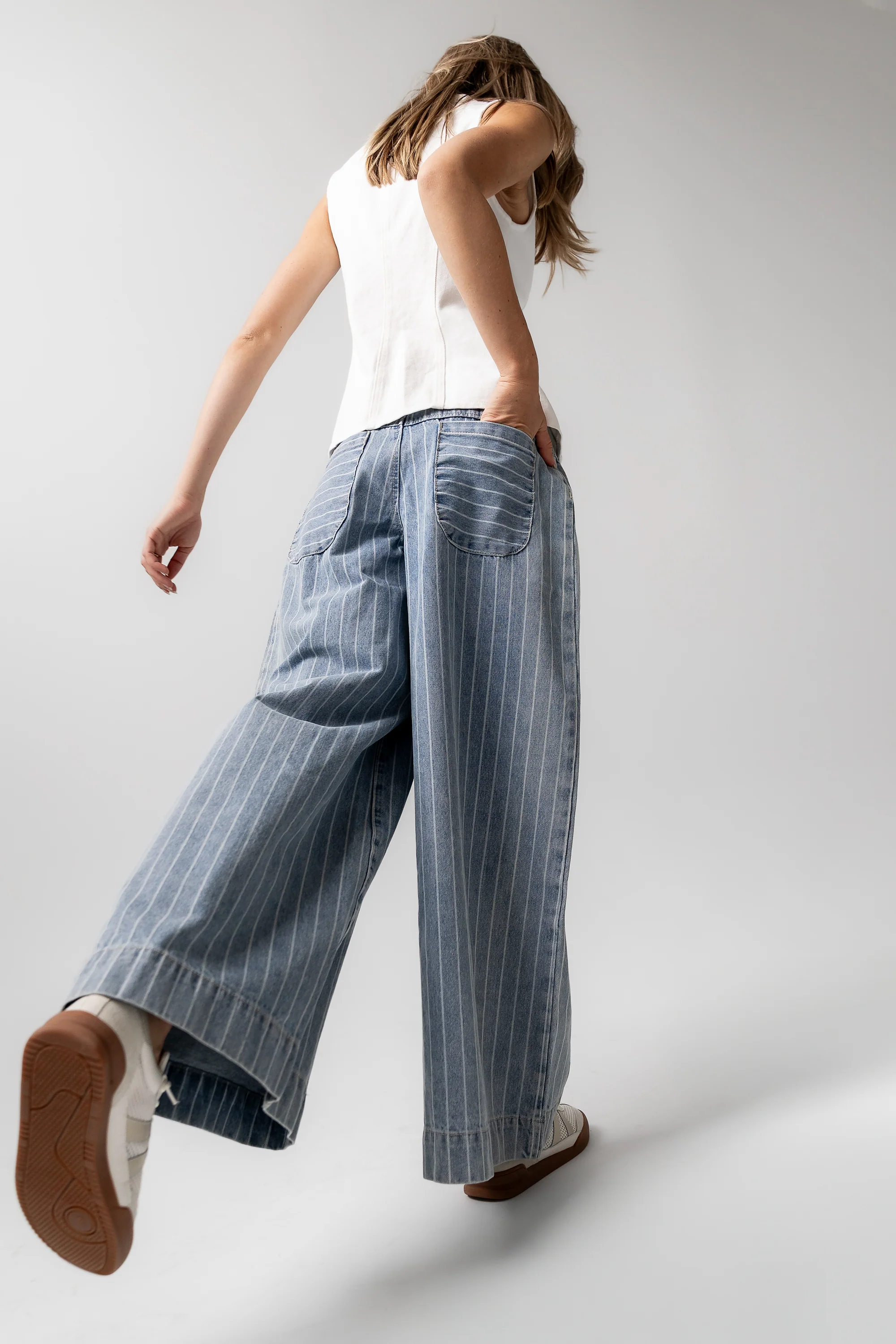 Melanie Striped Wide Leg Pants in Light Wash - FINAL SALE - Image 5