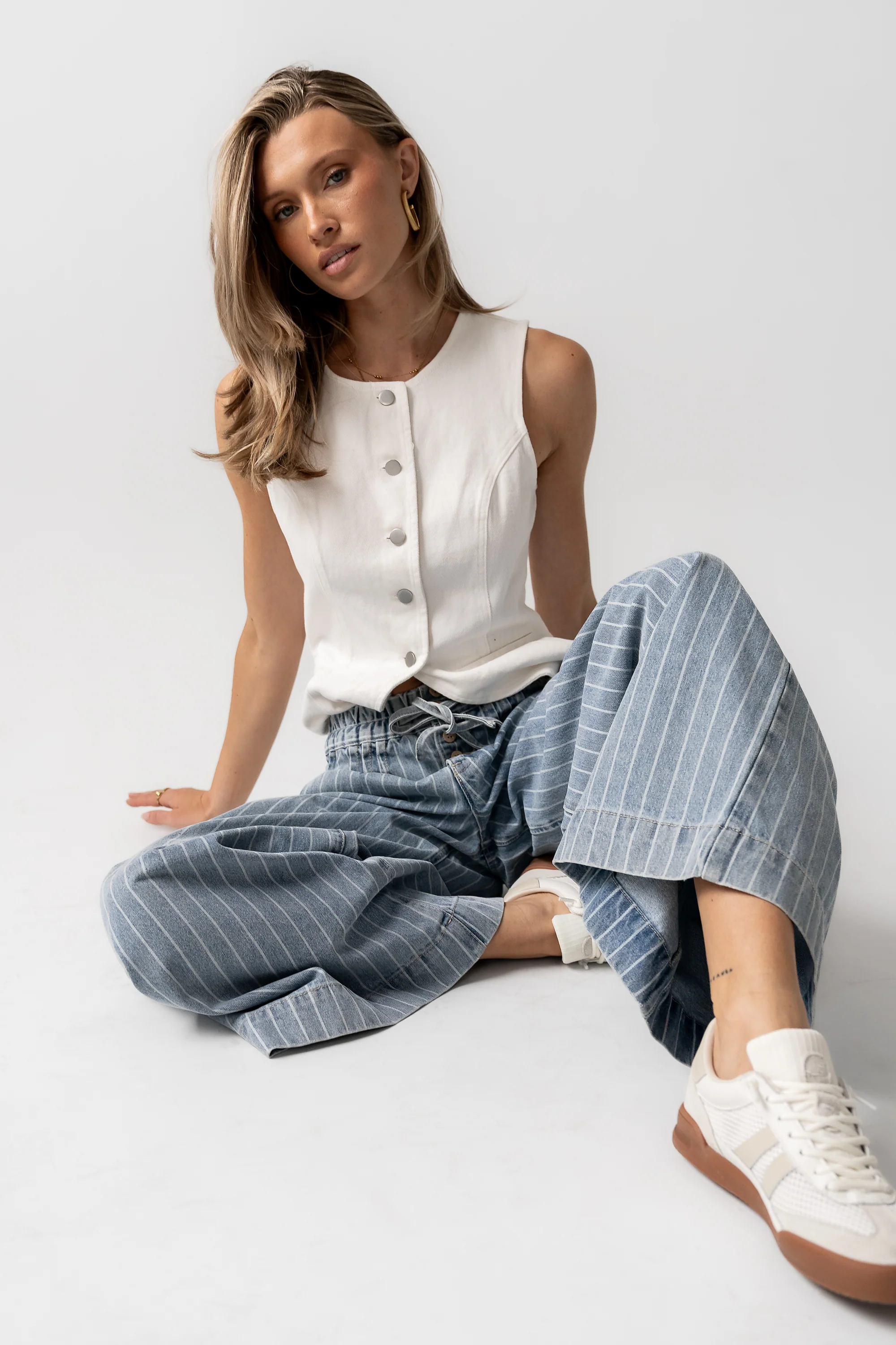 Melanie Striped Wide Leg Pants in Light Wash - FINAL SALE - Image 7
