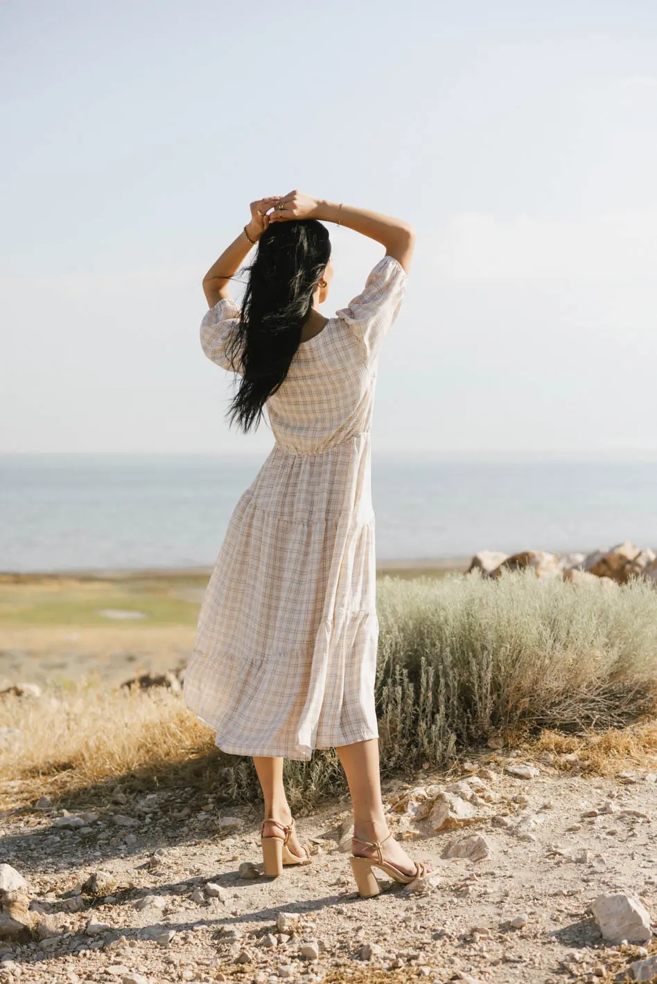 Melina Plaid Midi Dress in Taupe - FINAL SALE - Image 4