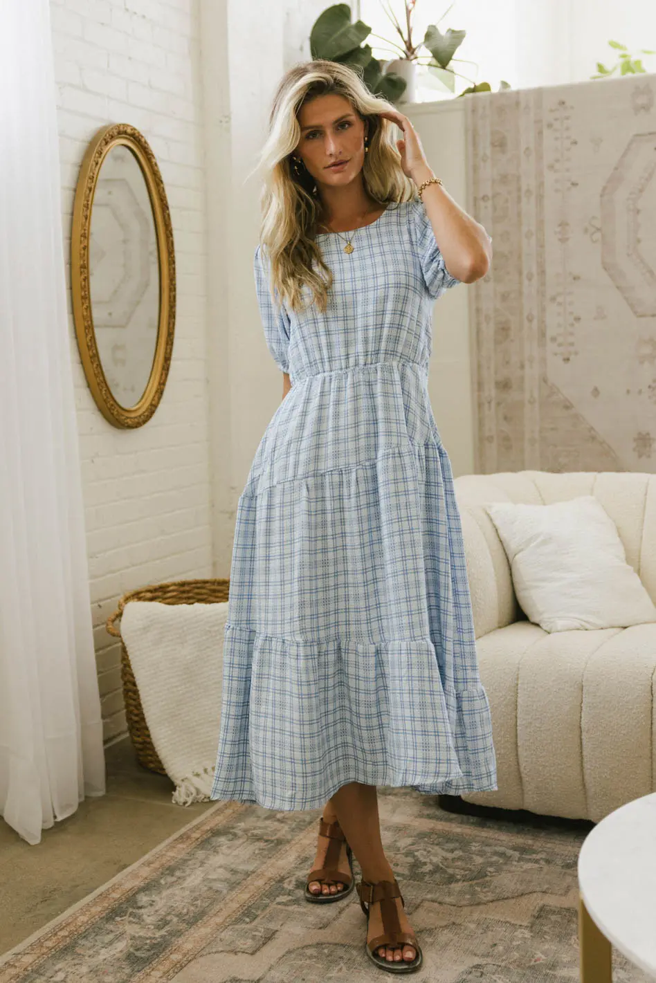 Melina Plaid Midi Dress in Blue - FINAL SALE - Image 4