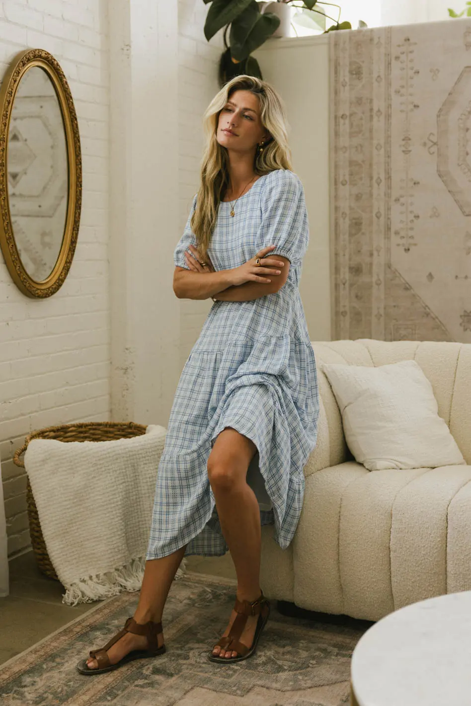 Melina Plaid Midi Dress in Blue - FINAL SALE - Image 5