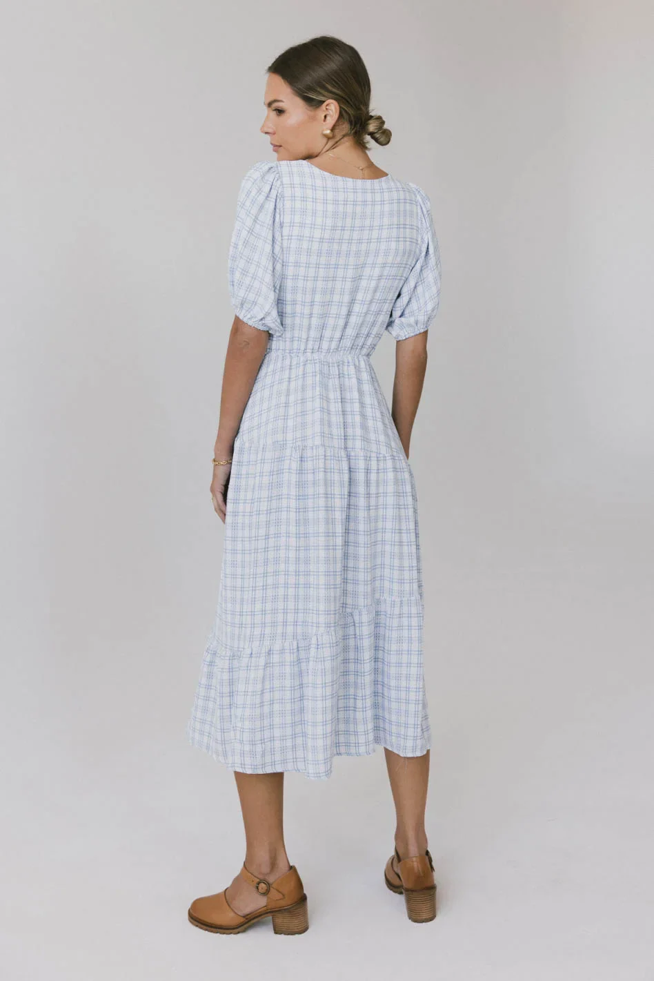 Melina Plaid Midi Dress in Blue - FINAL SALE - Image 6