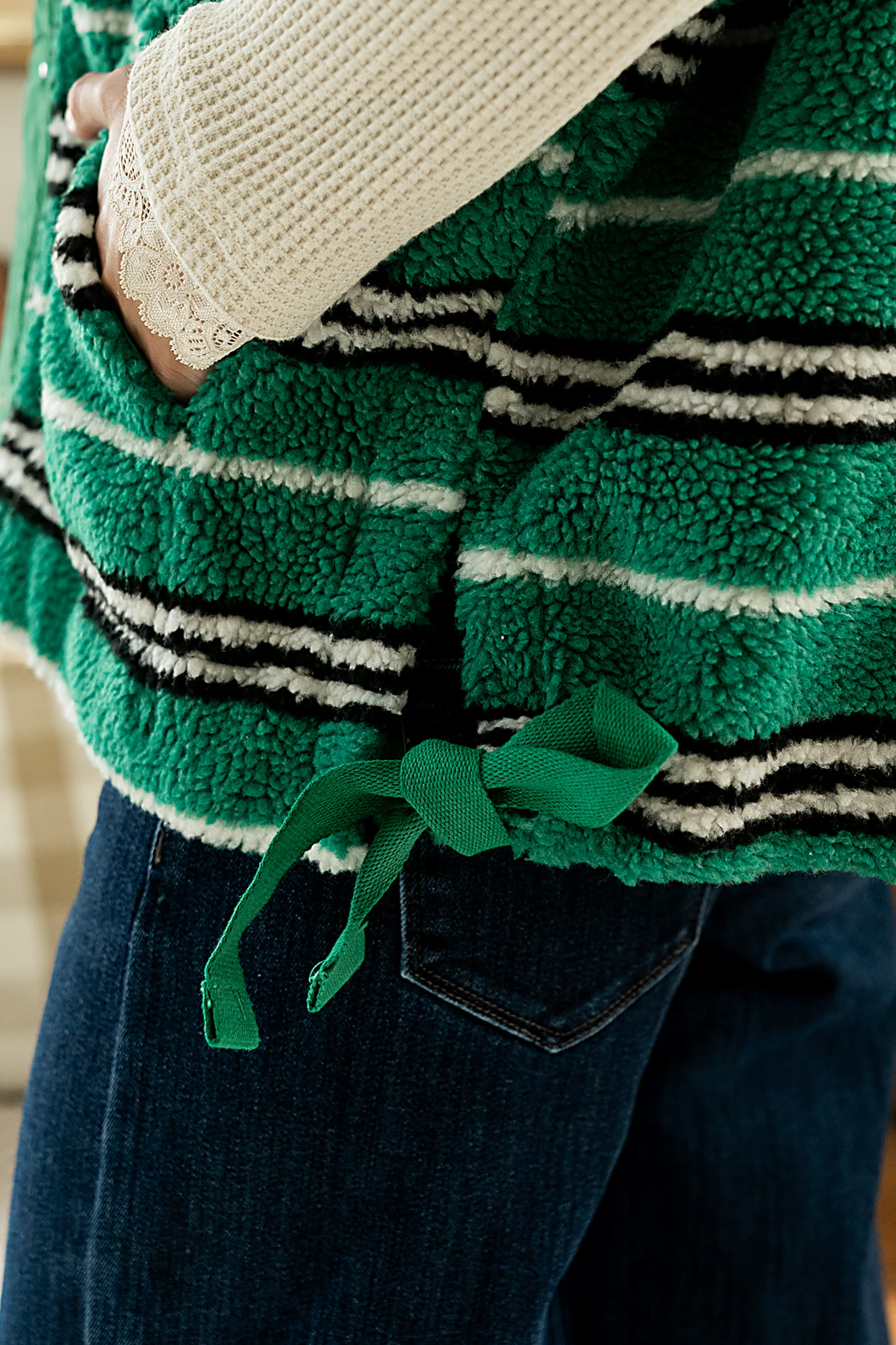 Mellanie Striped Sherpa Vest in Green - FINAL SALE - Image 4