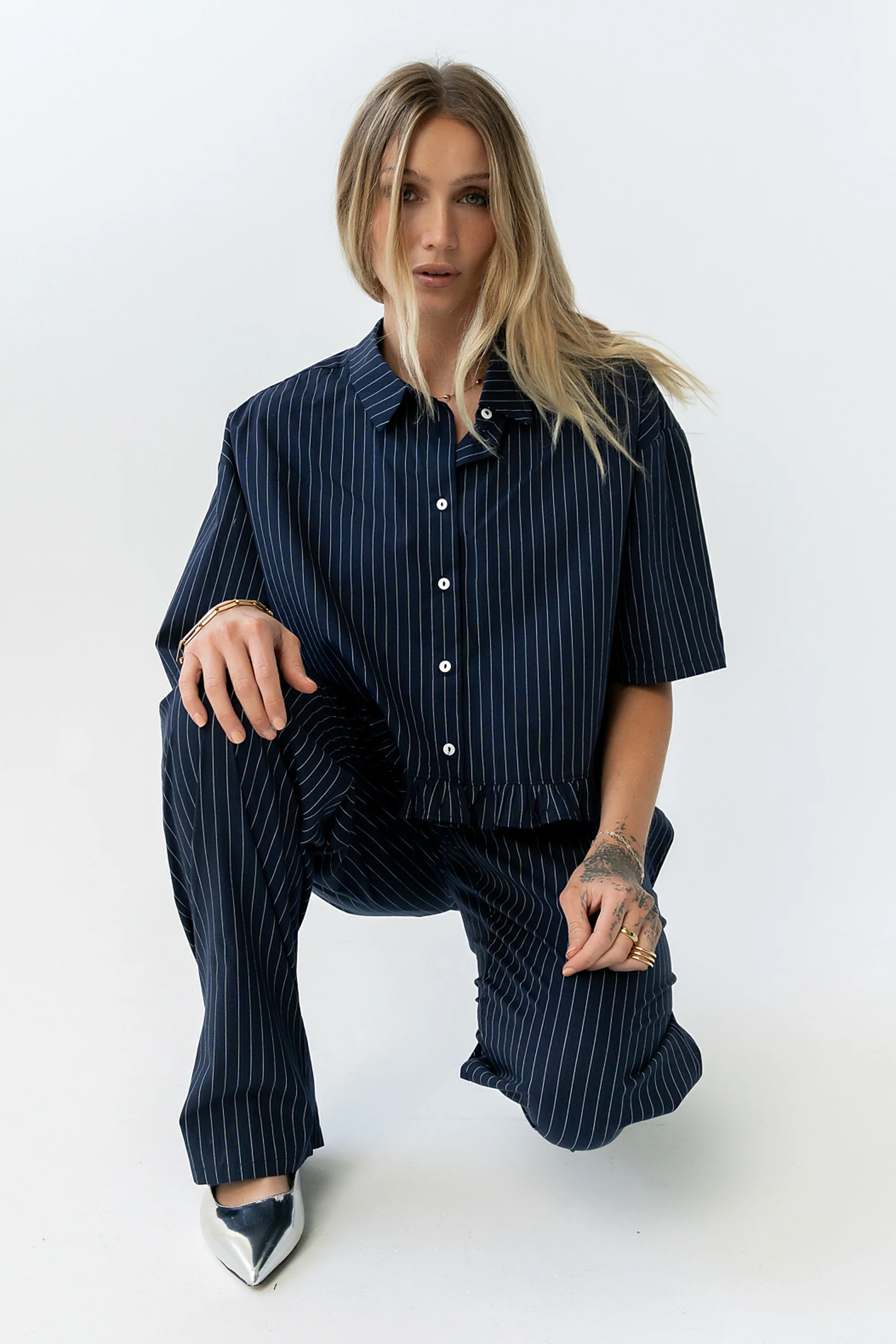 Melody Pinstripe Blouse in Navy - FINAL SALE - Image 4