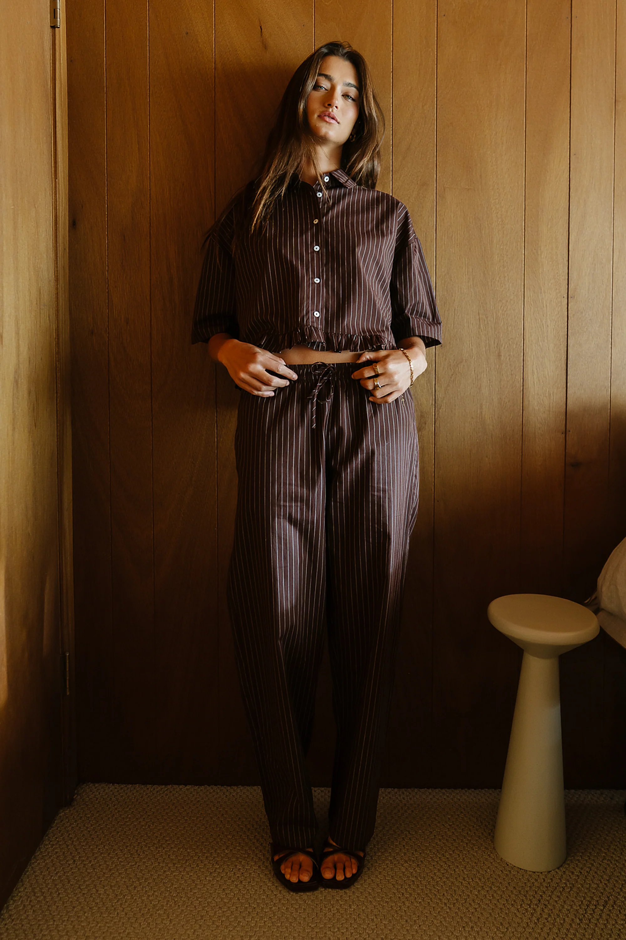 Melody Pinstripe Blouse in Dark Brown - FINAL SALE - Image 2