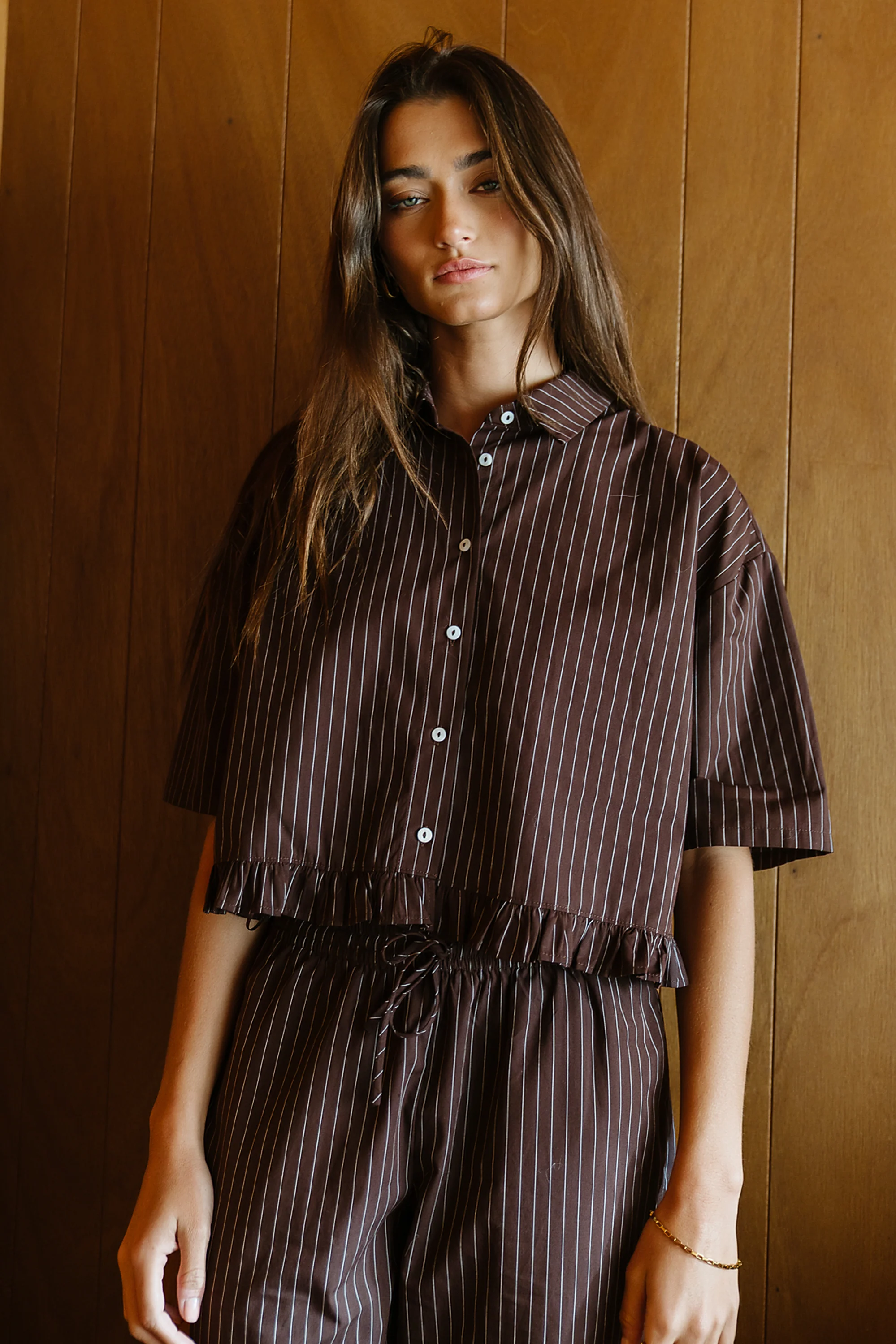 Melody Pinstripe Blouse in Dark Brown - FINAL SALE - Image 4