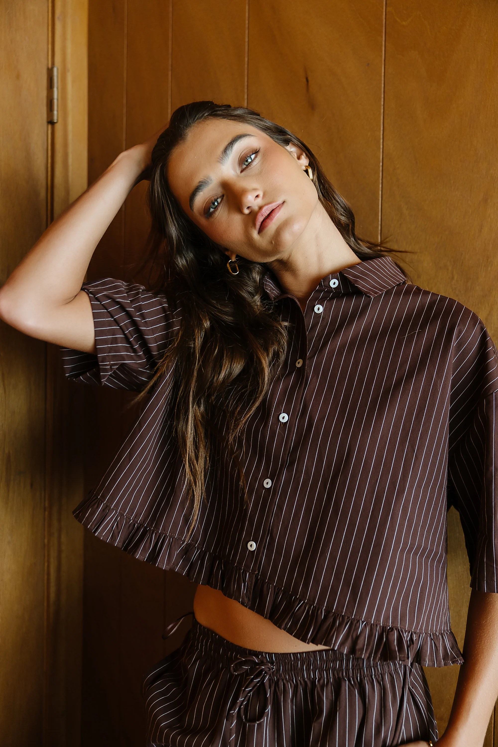 Melody Pinstripe Blouse in Dark Brown - FINAL SALE - Image 5