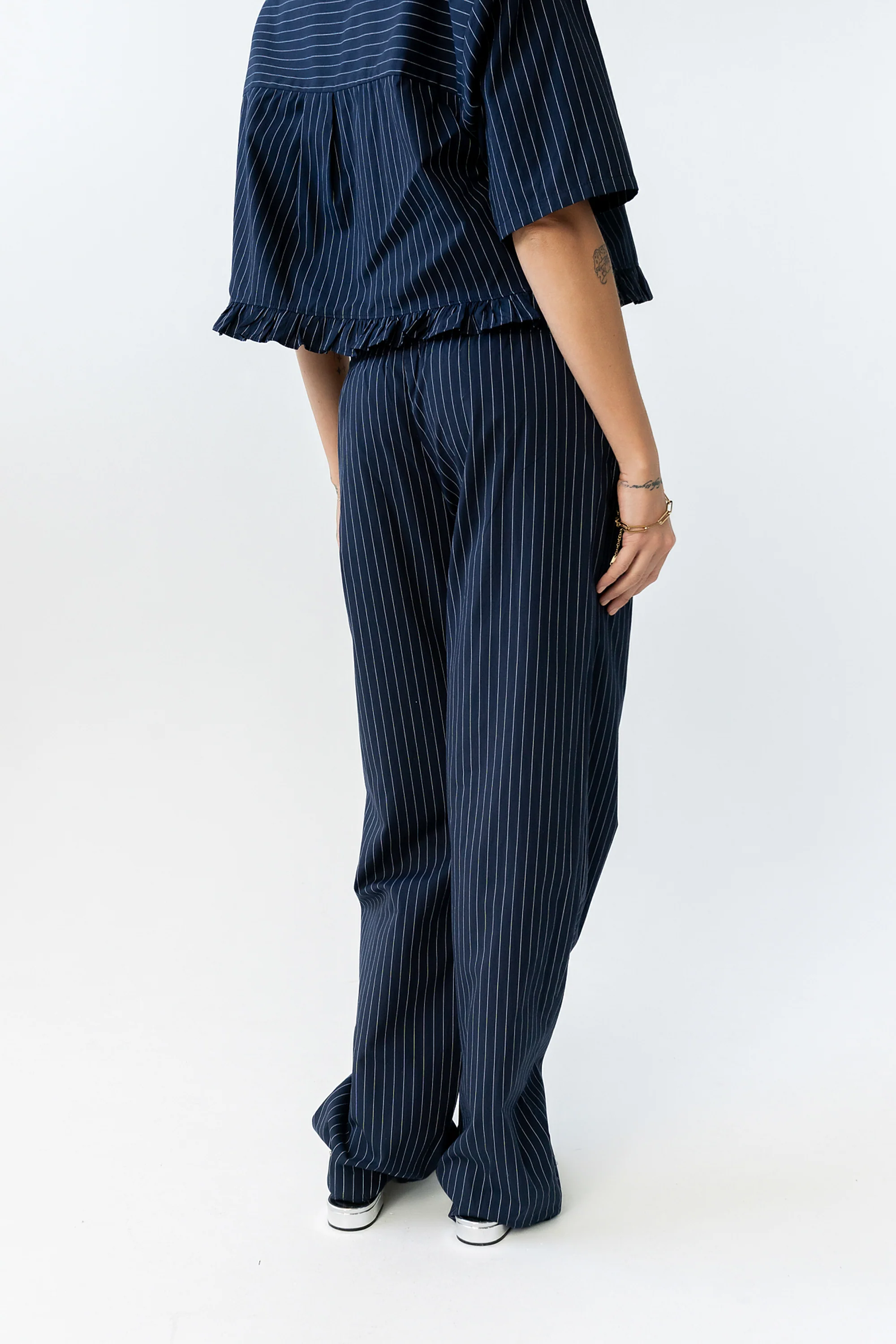 Melody Pinstripe Wide Leg Pants in Navy - FINAL SALE - Image 3