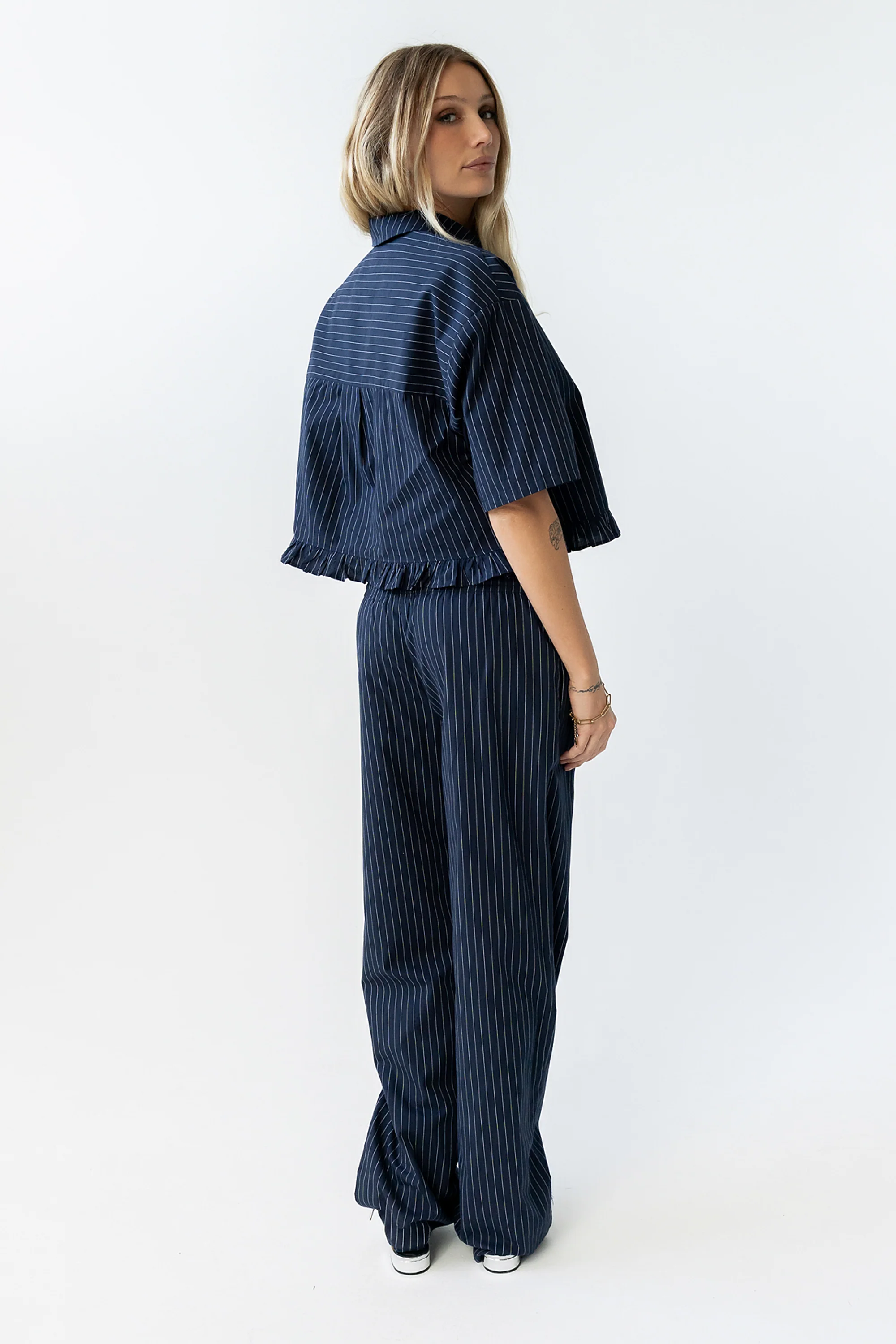 Melody Pinstripe Wide Leg Pants in Navy - FINAL SALE - Image 5