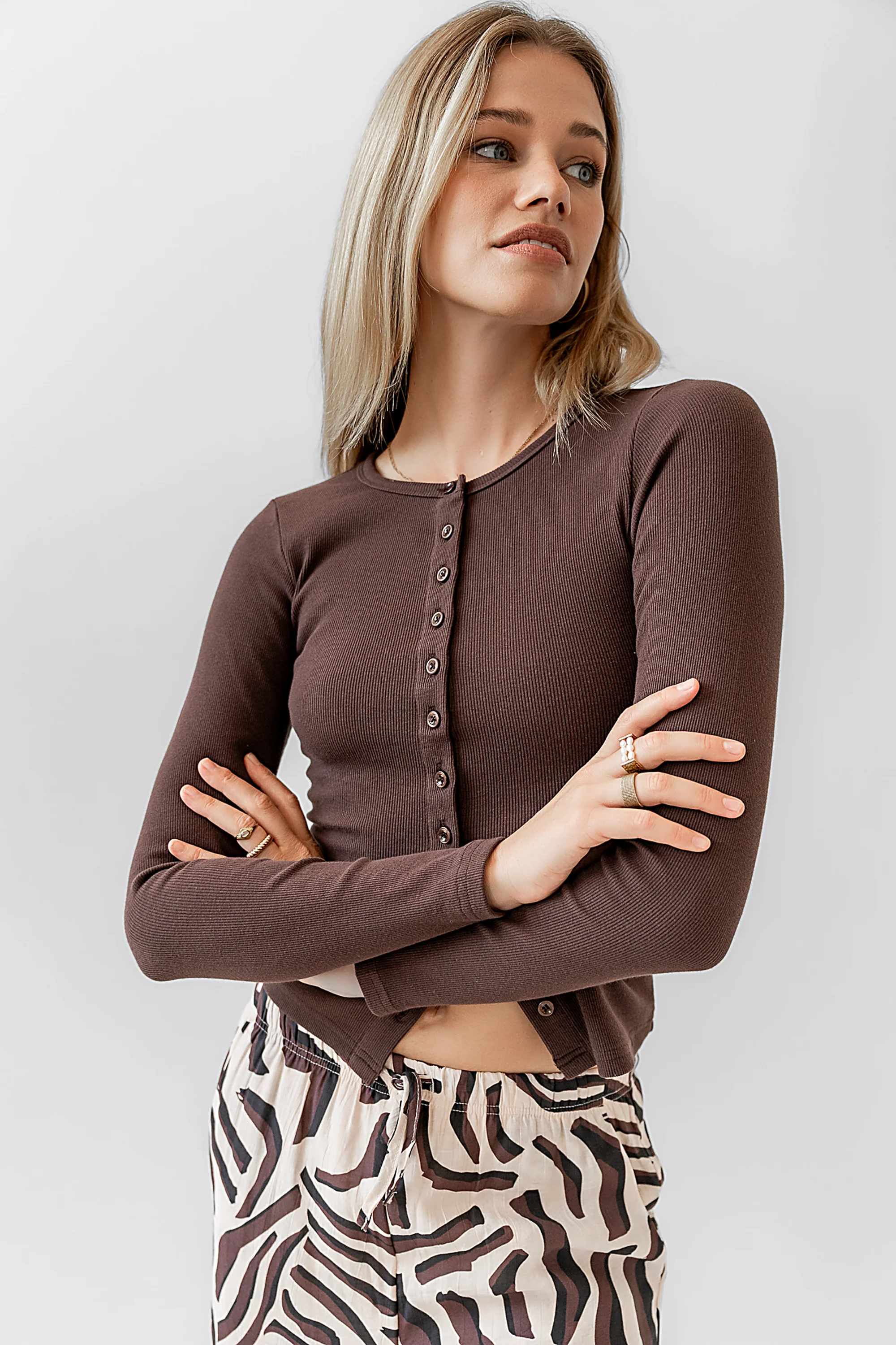 Mia Button Up Top in Brown - FINAL SALE - Image 12