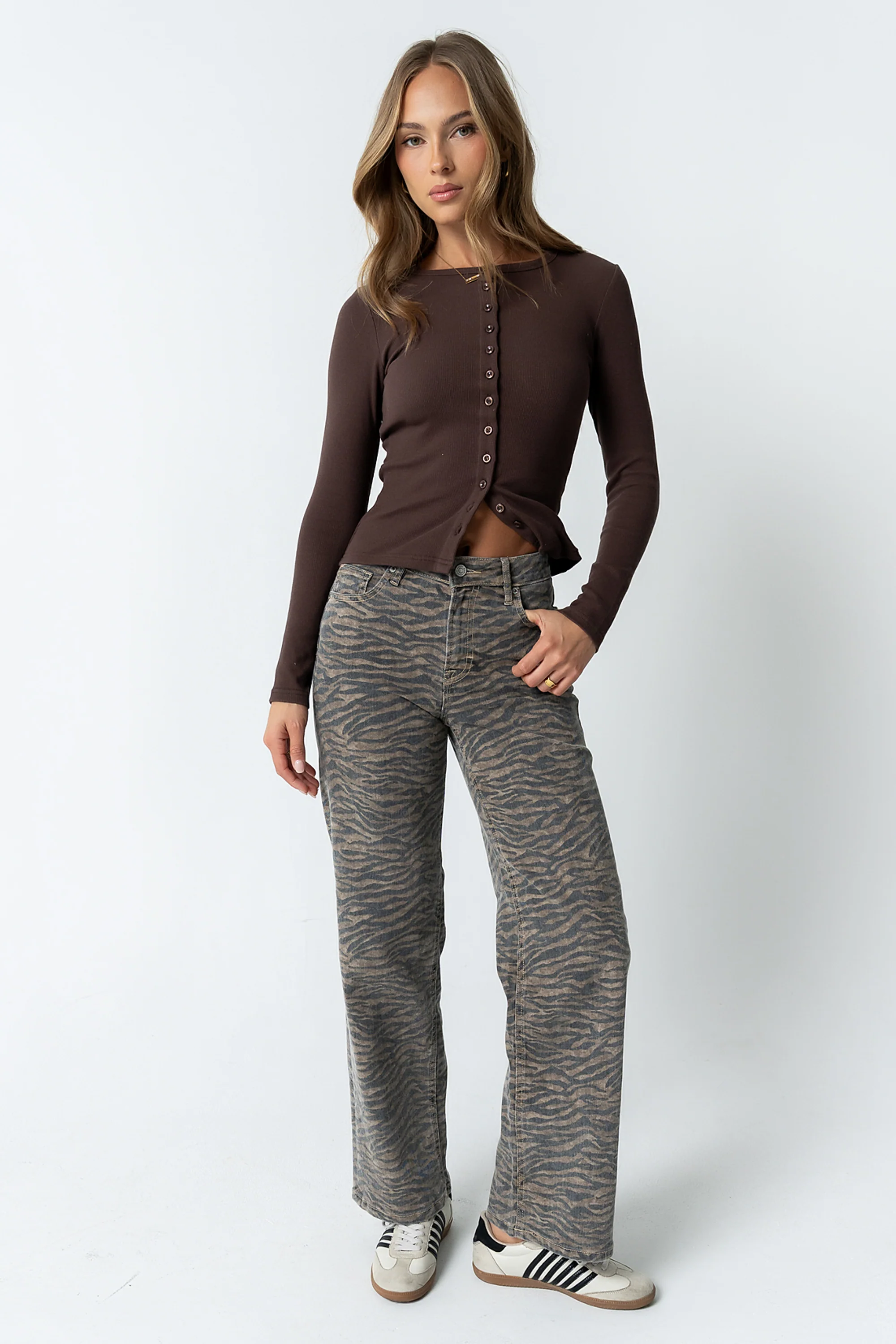 Mia Button Up Top in Brown - FINAL SALE - Image 3