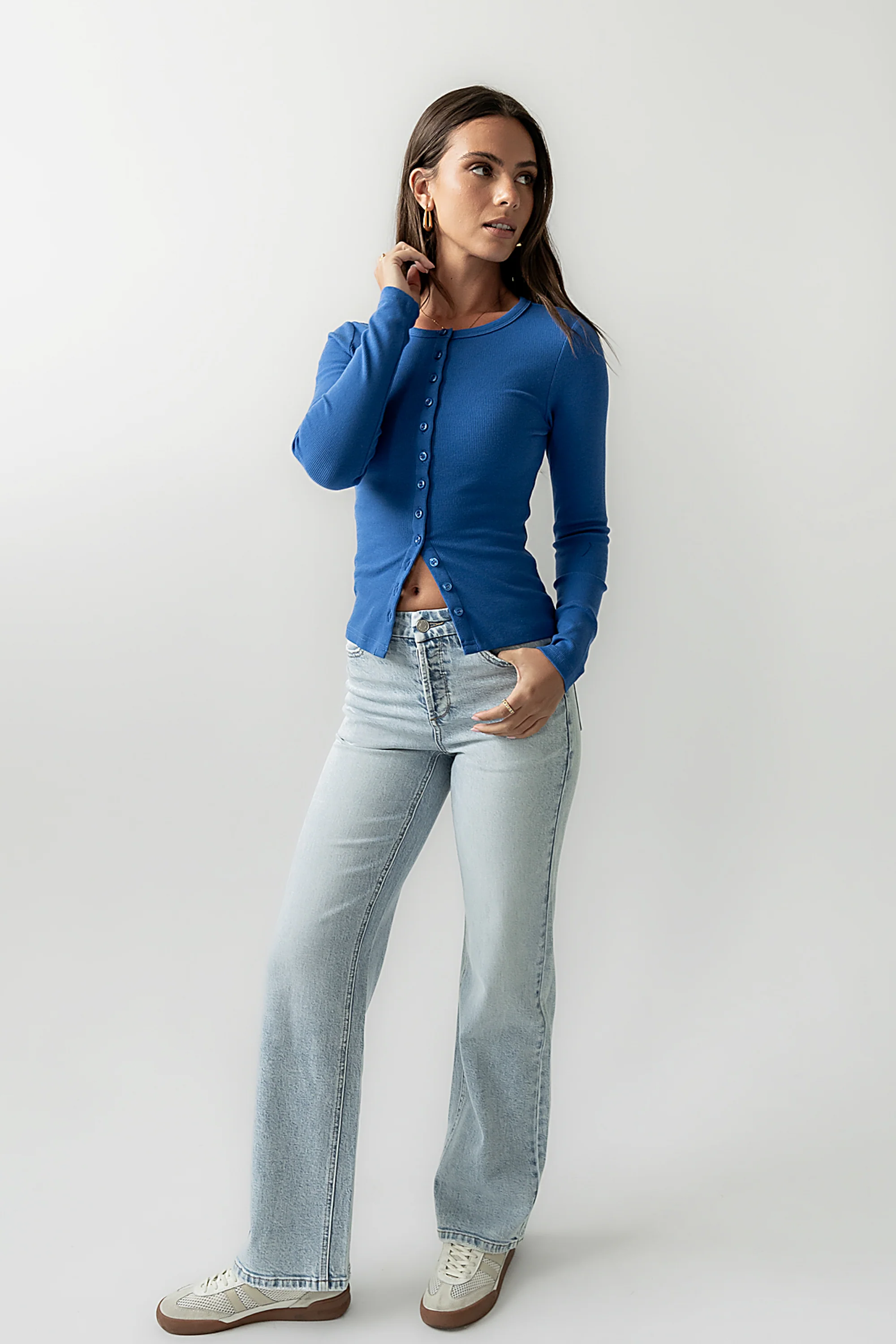 Mia Button Up Top in Blue - Image 4
