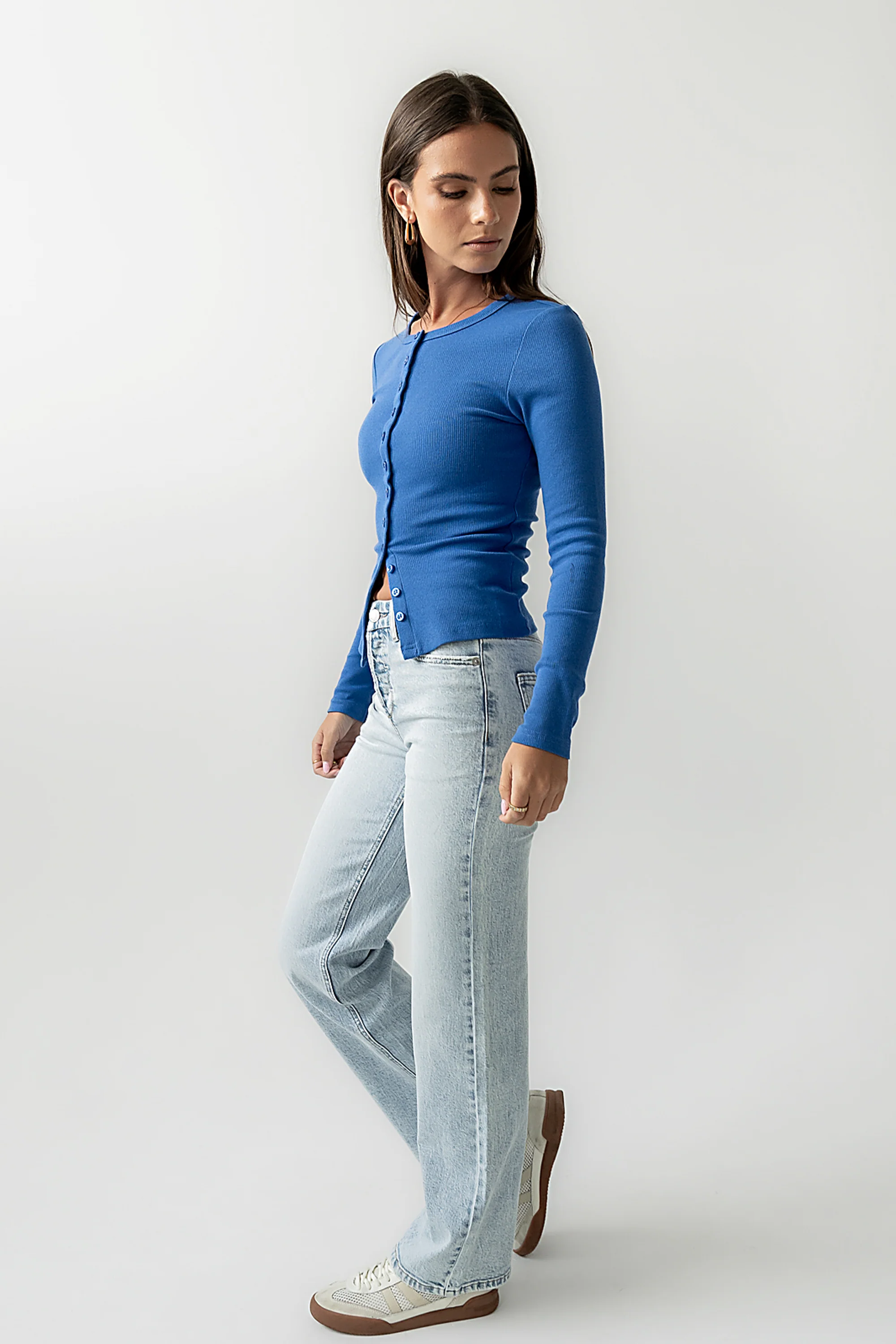 Mia Button Up Top in Blue - Image 5
