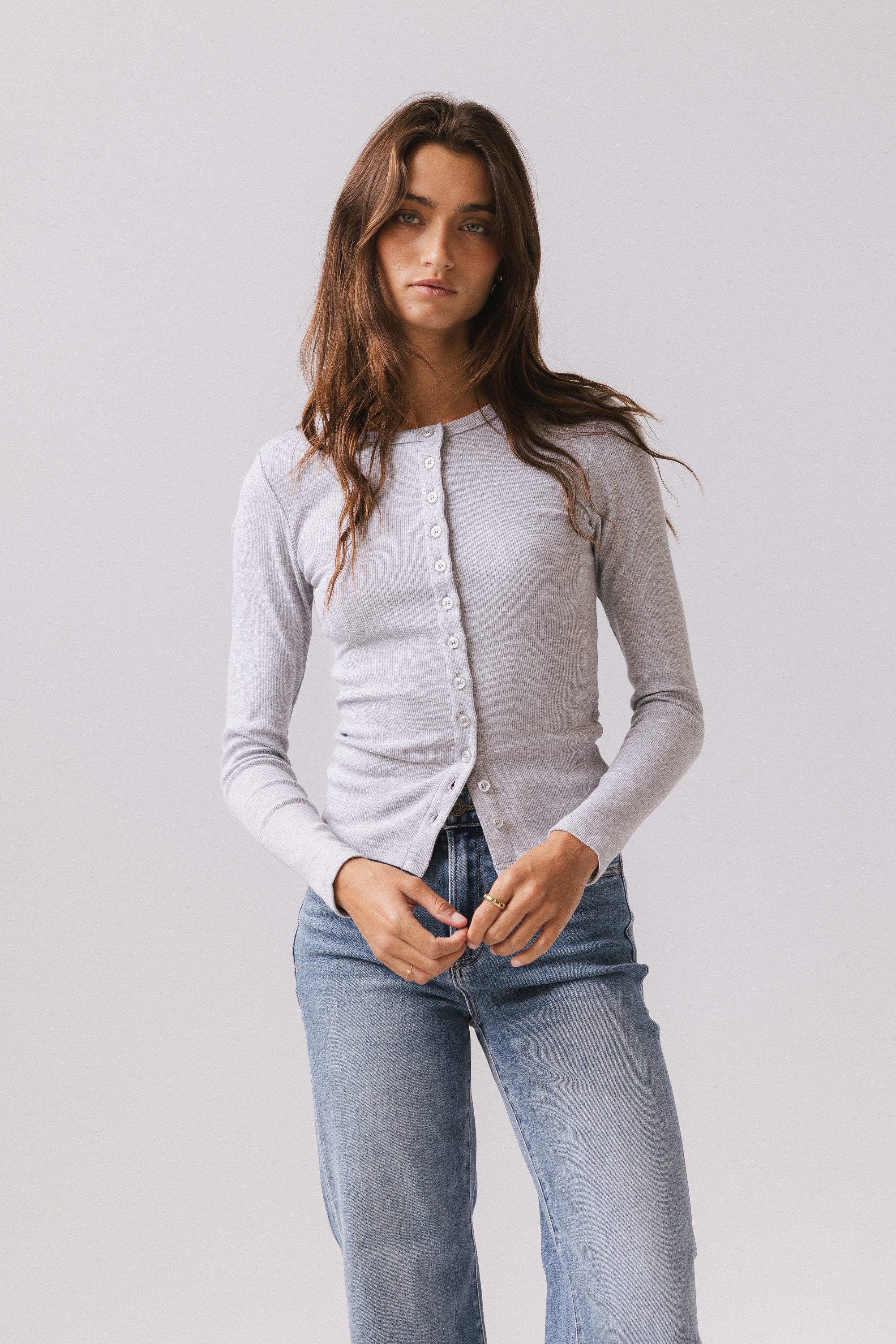 Mia Button Up Top in Grey - Image 5