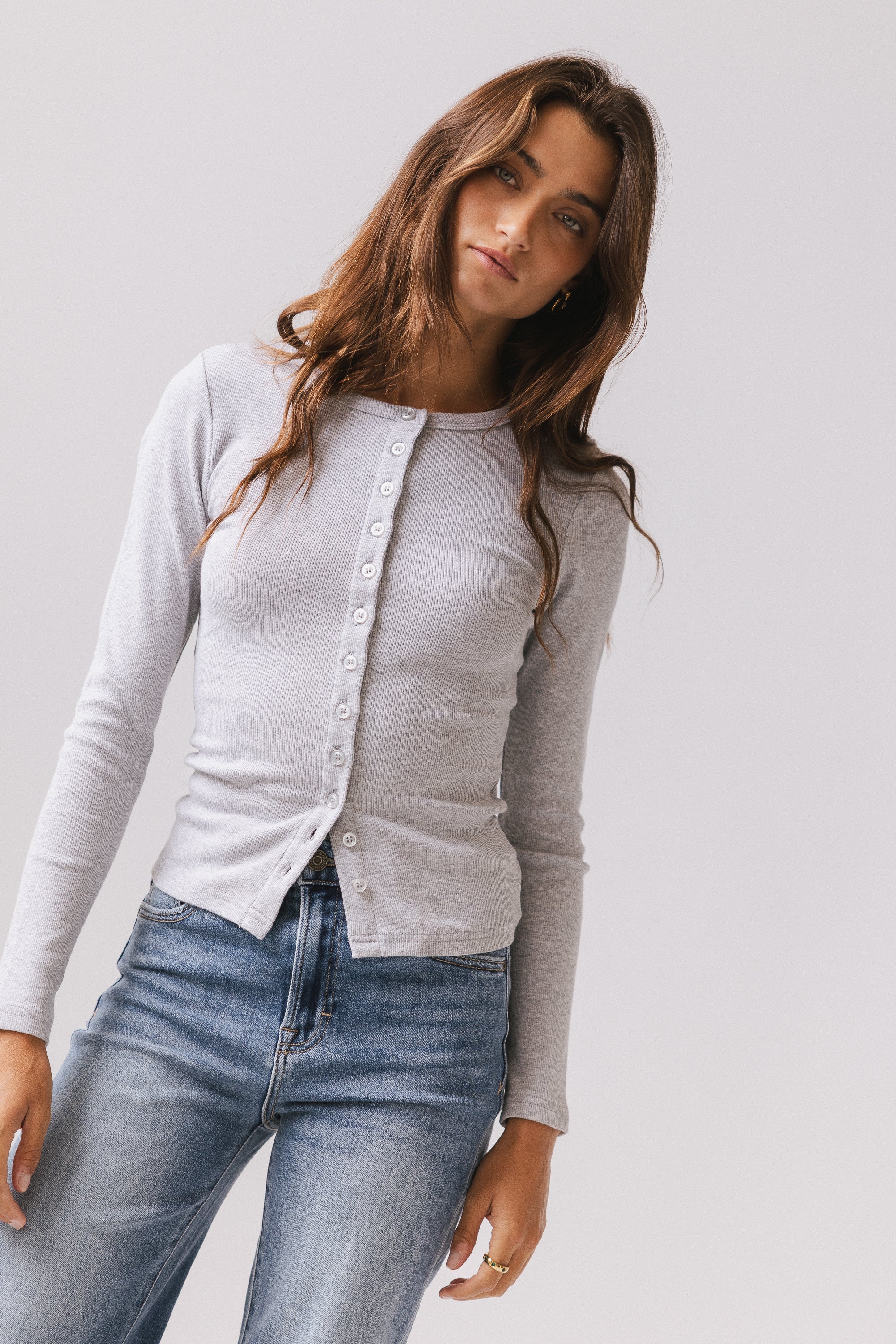 Mia Button Up Top in Grey - Image 7