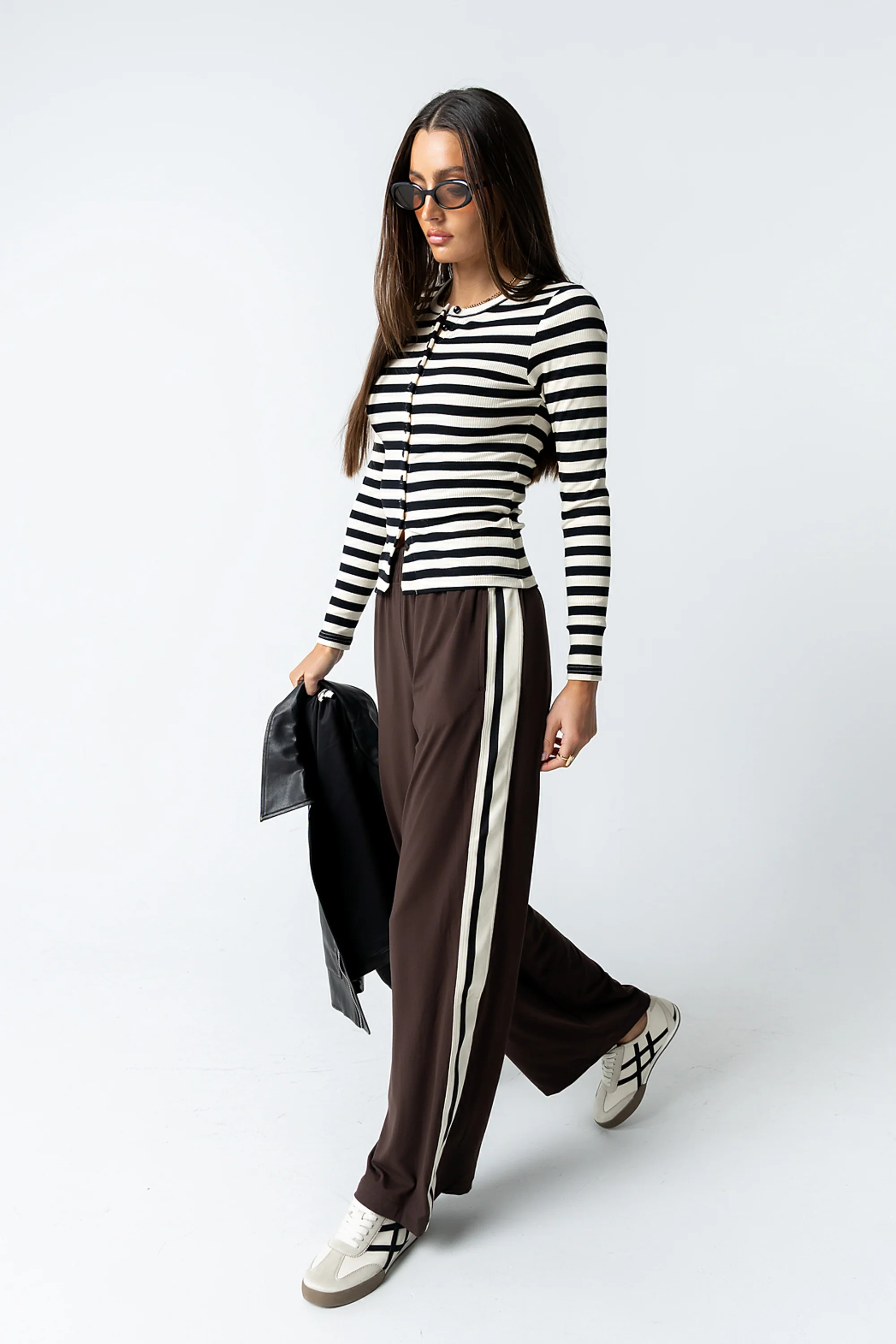 Mia Button Up Top in Striped Black - FINAL SALE - Image 2