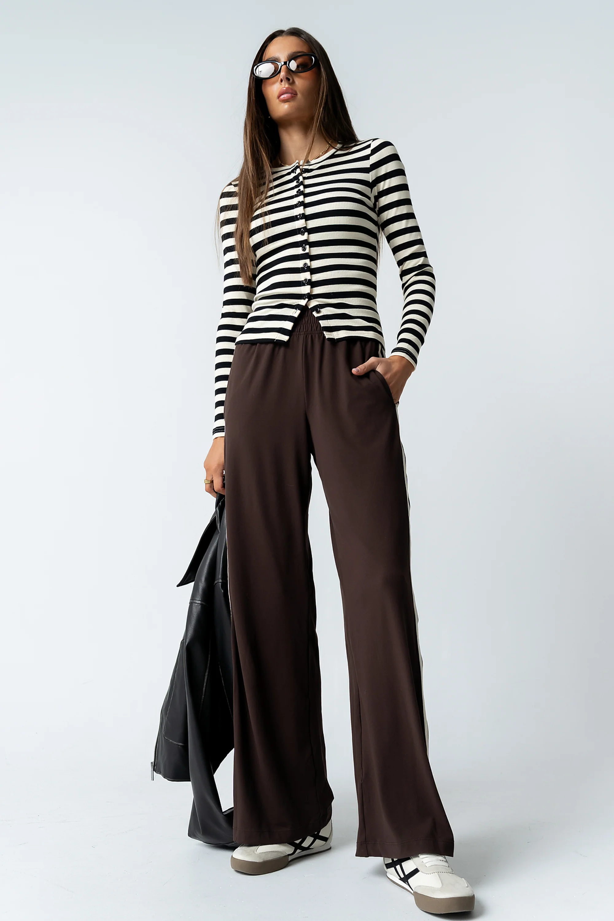 Mia Button Up Top in Striped Black - FINAL SALE - Image 4