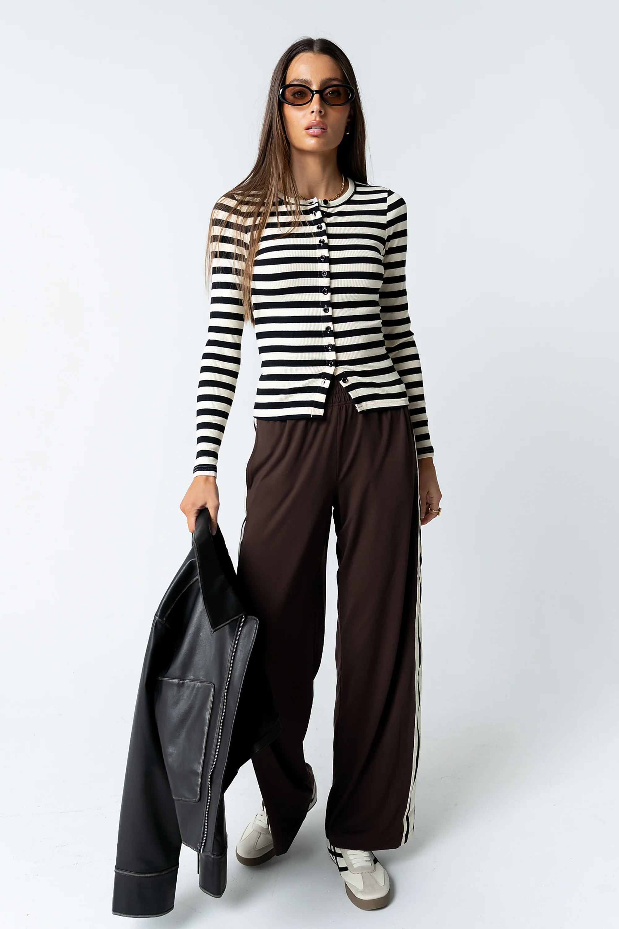 Mia Button Up Top in Striped Black - FINAL SALE - Image 5