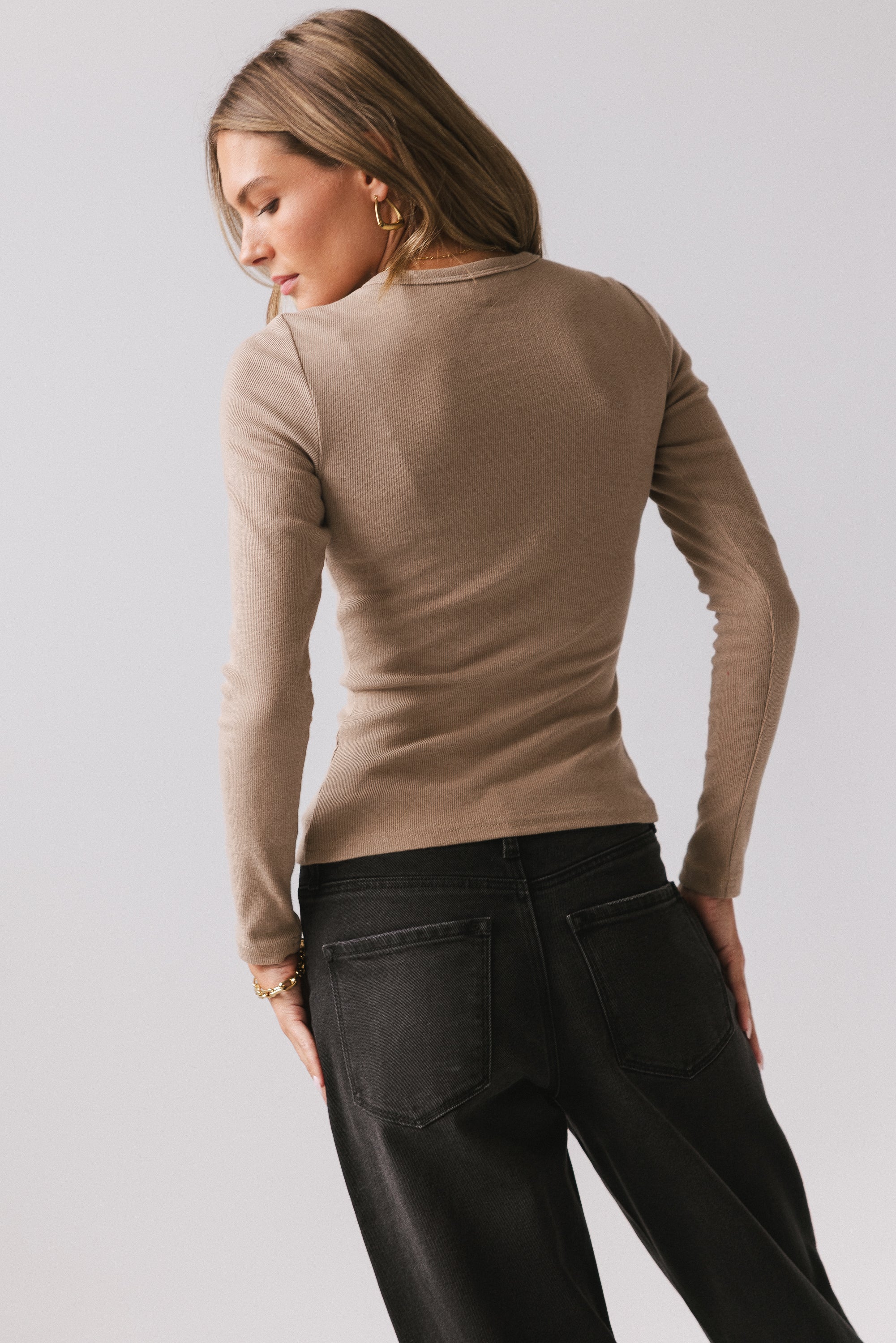 Mia Button Up Top in Taupe - FINAL SALE - Image 3