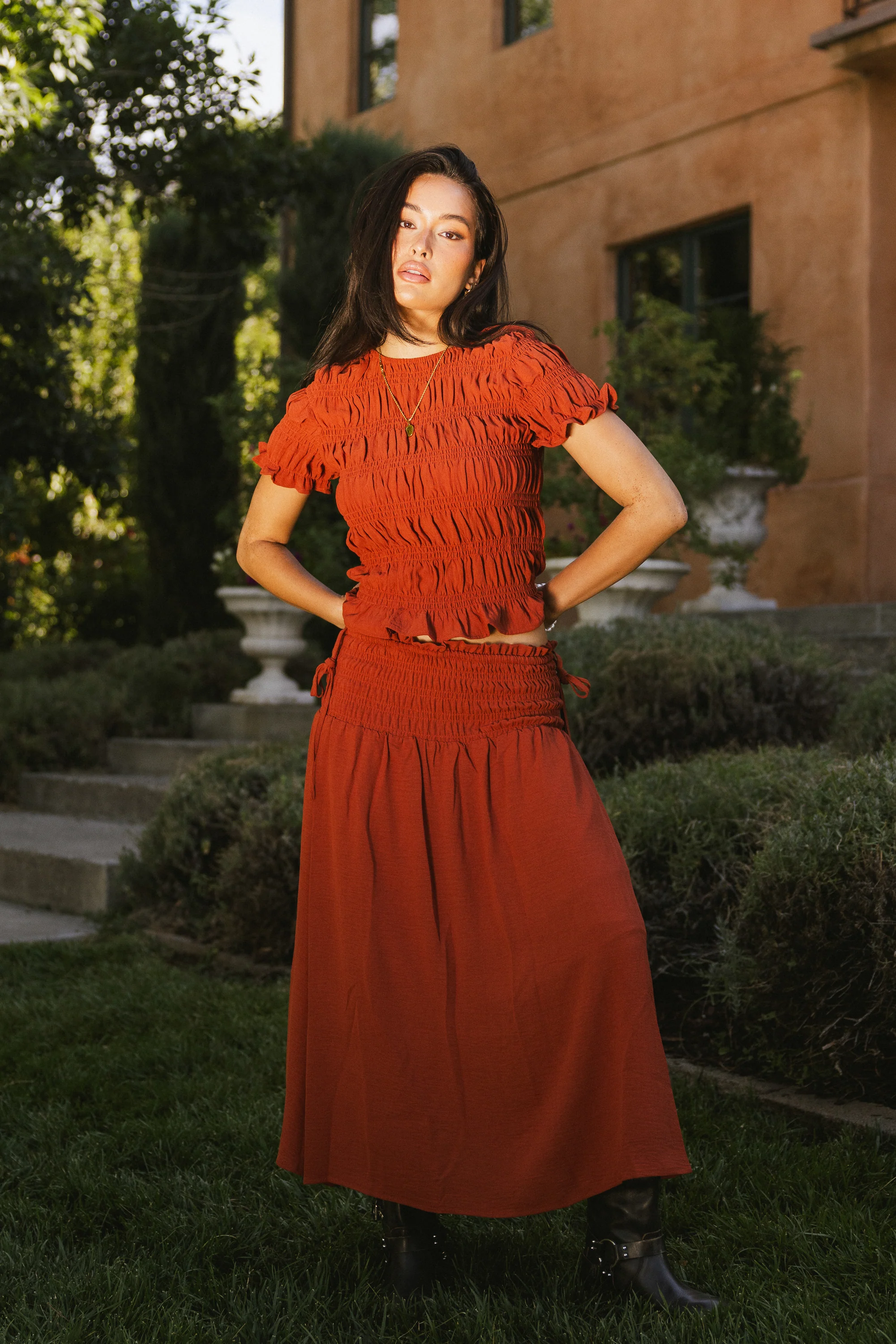 Micah Smocked Blouse in Rust - FINAL SALE - Image 6