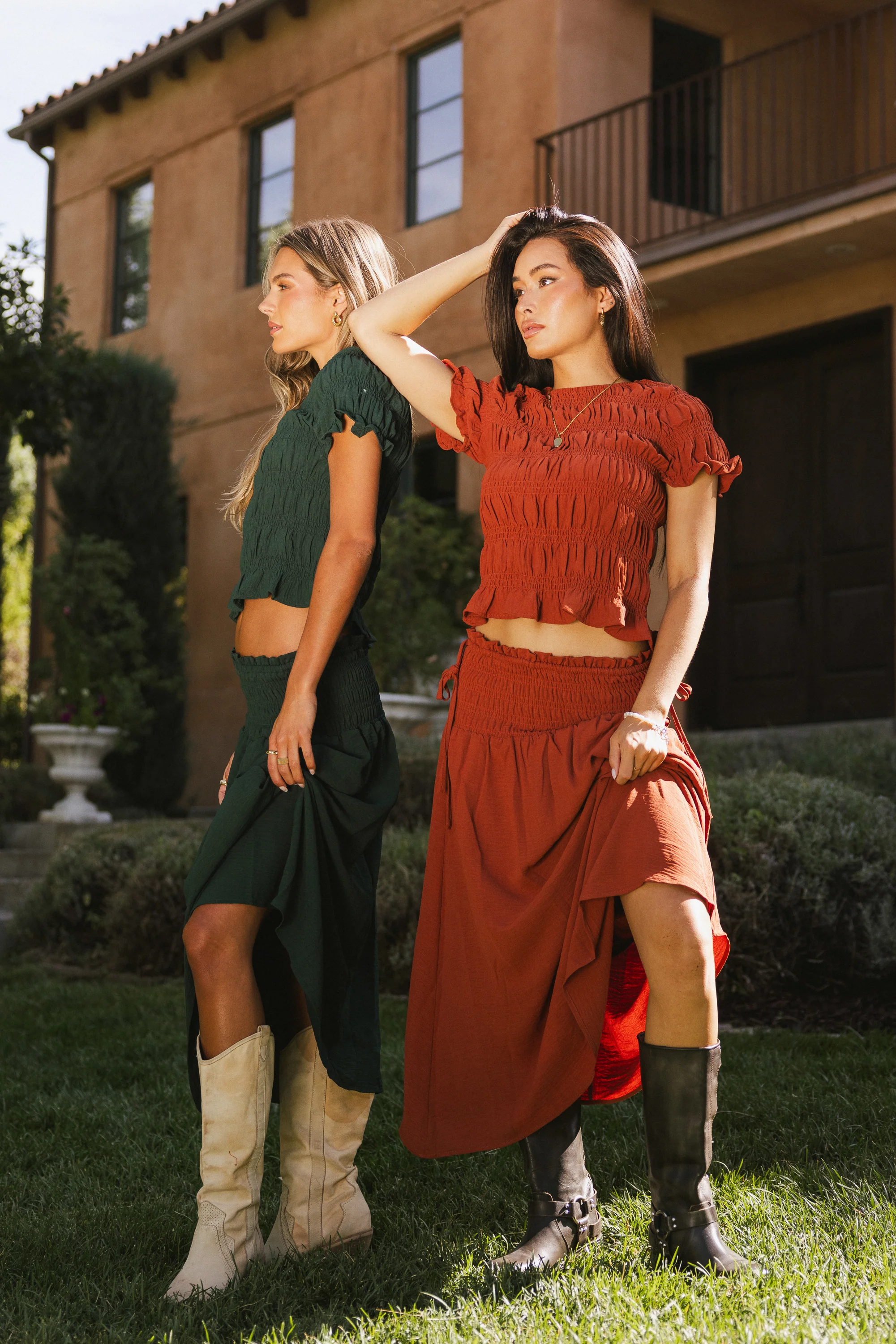 Micah Smocked Maxi Skirt in Rust - FINAL SALE - Image 2