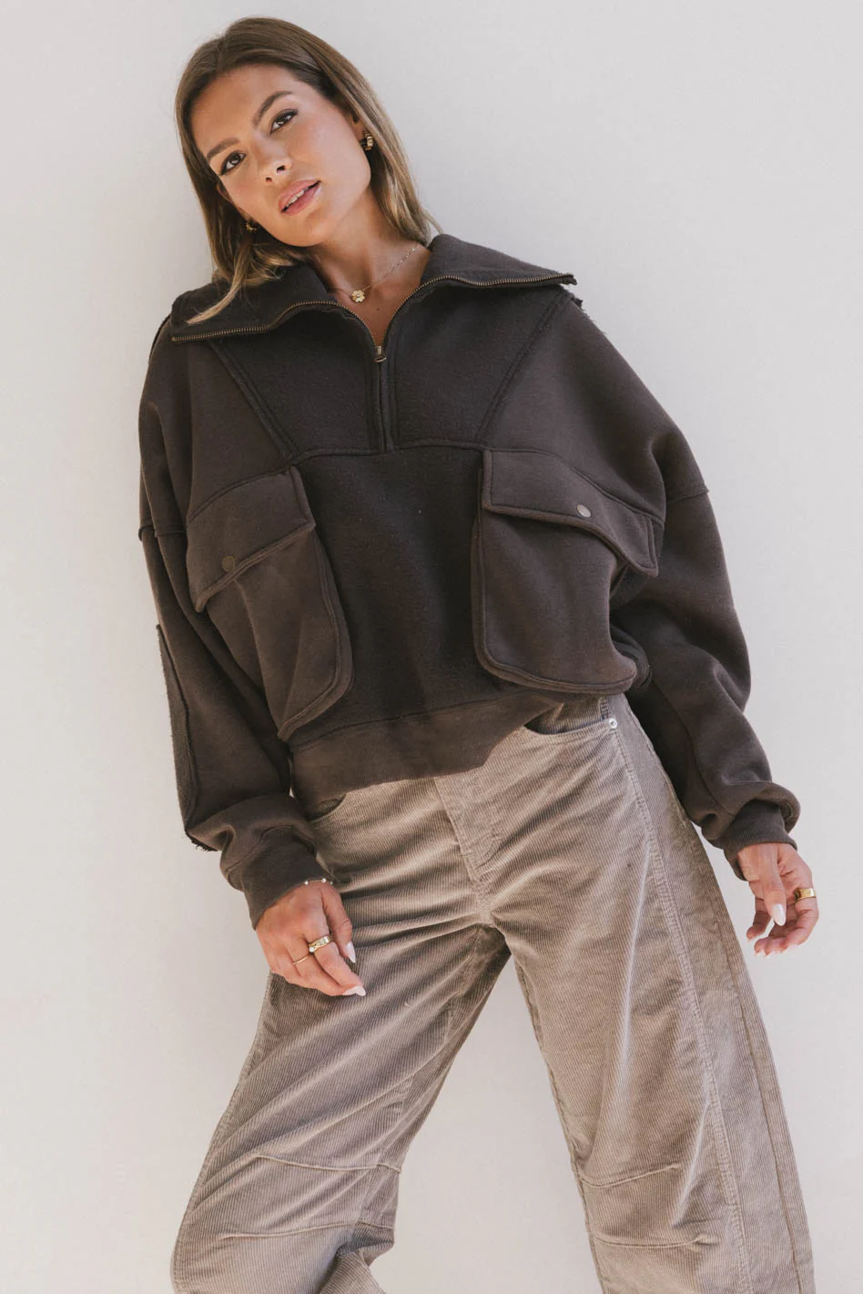 Mickey Half Zip Sweatshirt in Charcoal - FINAL SALE