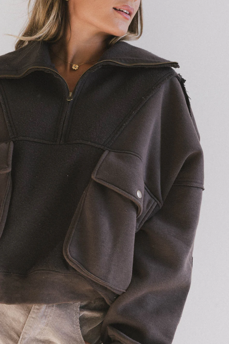 Mickey Half Zip Sweatshirt in Charcoal - FINAL SALE - Image 2