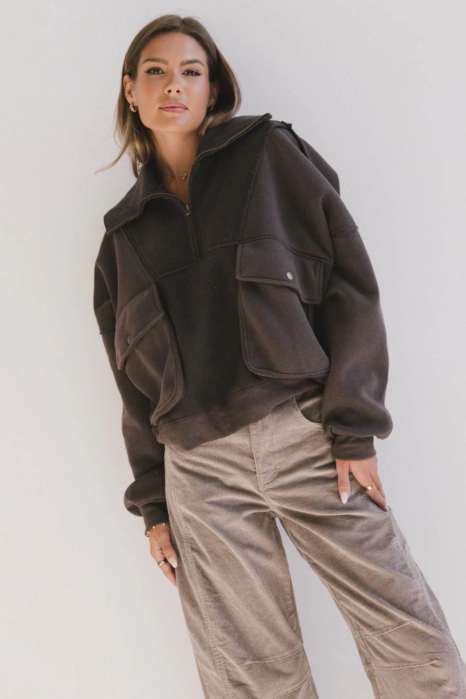 Mickey Half Zip Sweatshirt in Charcoal - FINAL SALE - Image 4