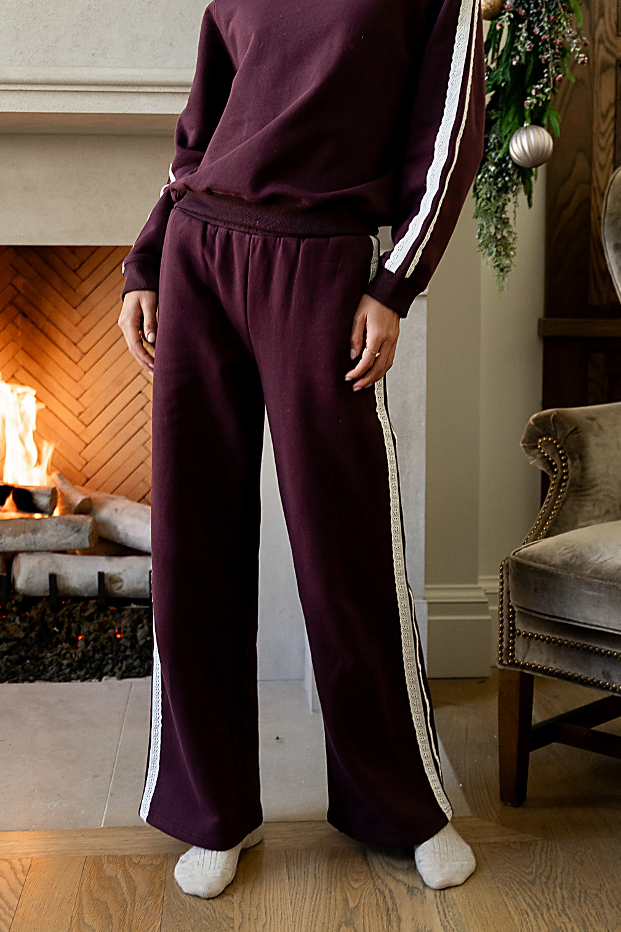 Mickey Wide Leg Jogger in Burgundy - FINAL SALE - Image 6