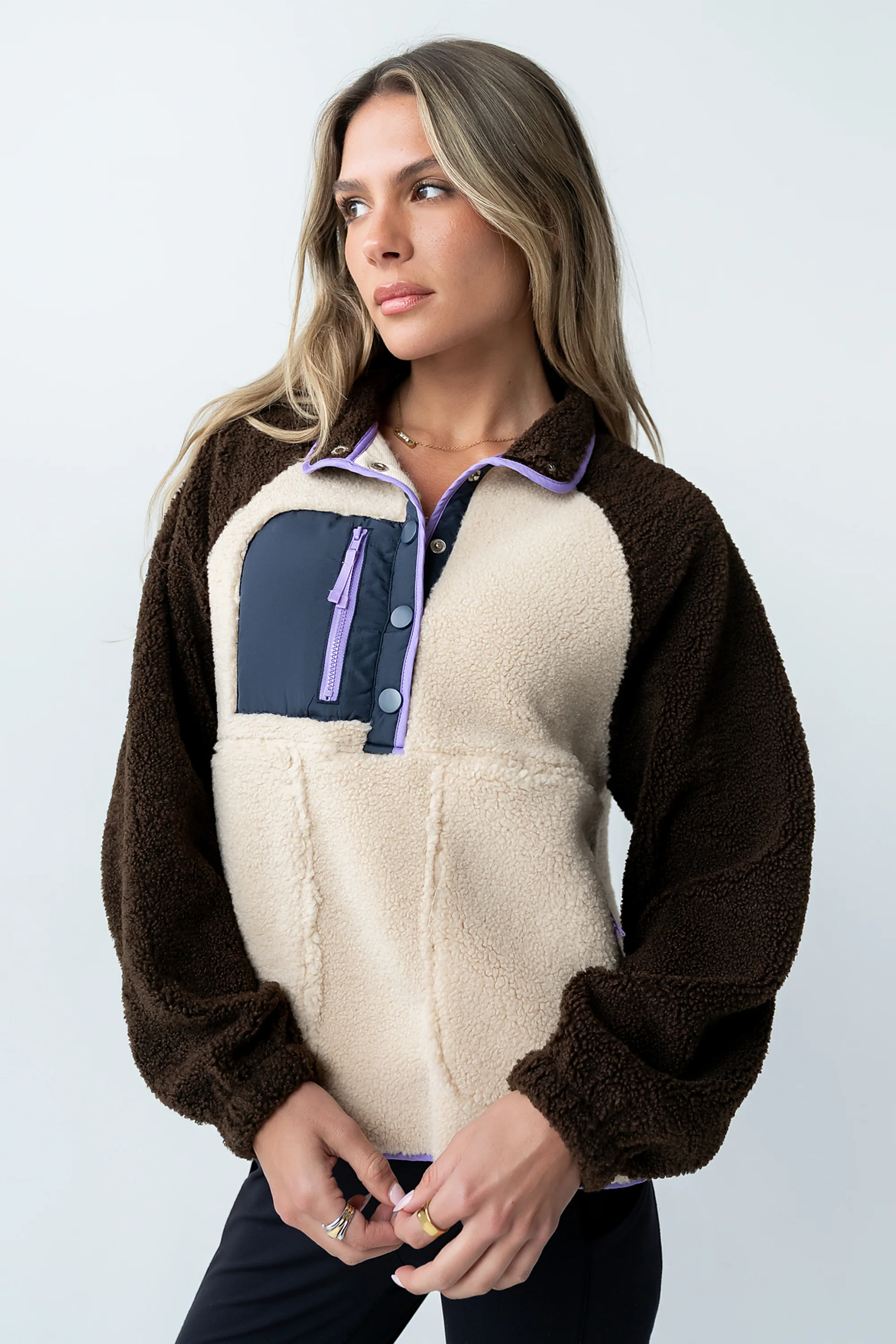 Milana Sherpa Pullover in Brown - Image 2