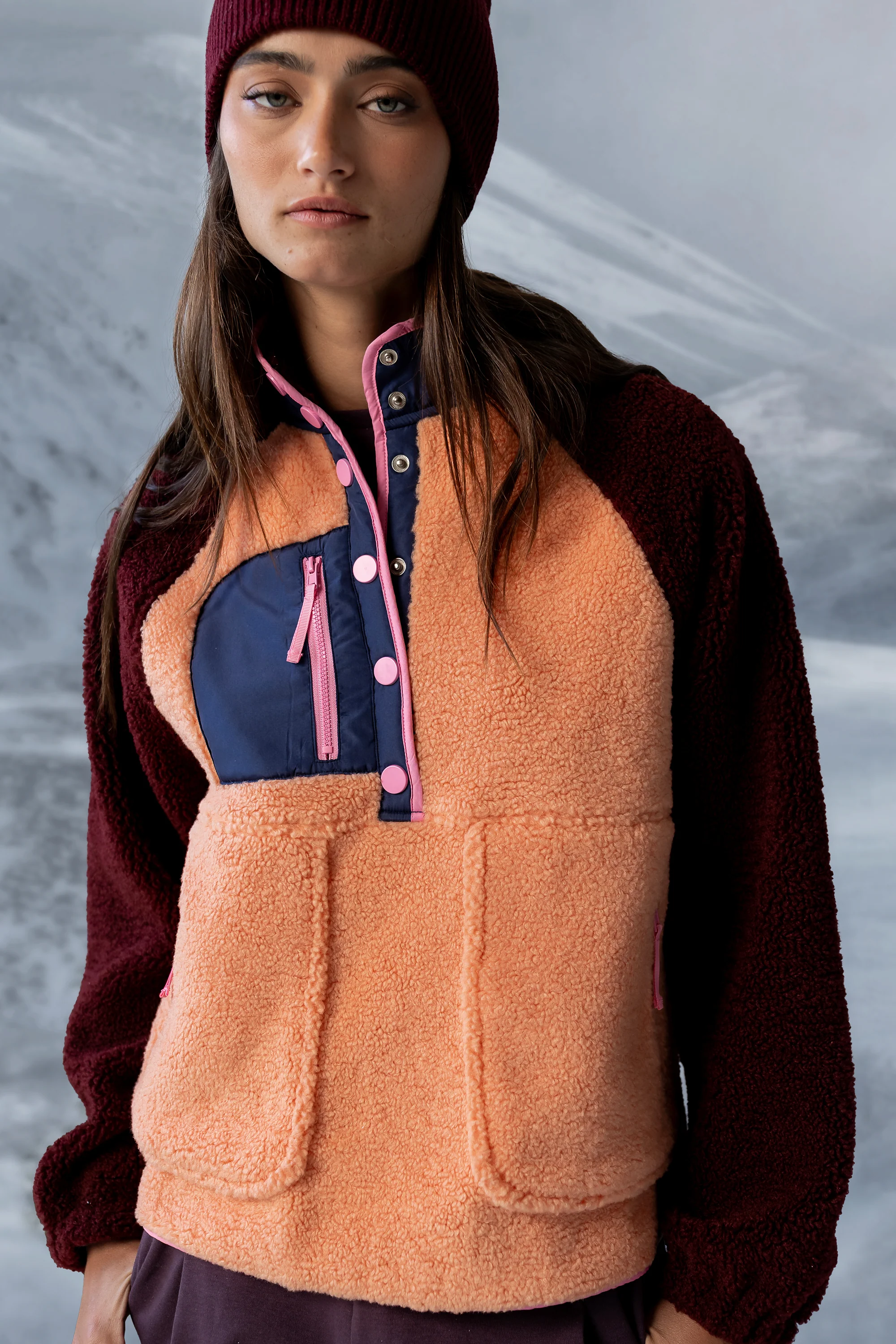 Milana Sherpa Pullover in Orange - Image 3