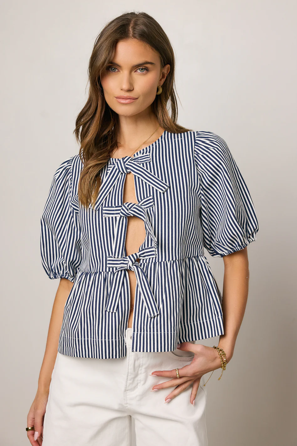 Milandra Striped Peplum Top - FINAL SALE
