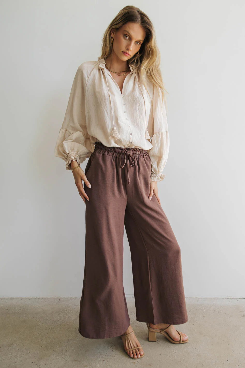 Mina Wide Leg Pants in Mocha - FINAL SALE - Image 4