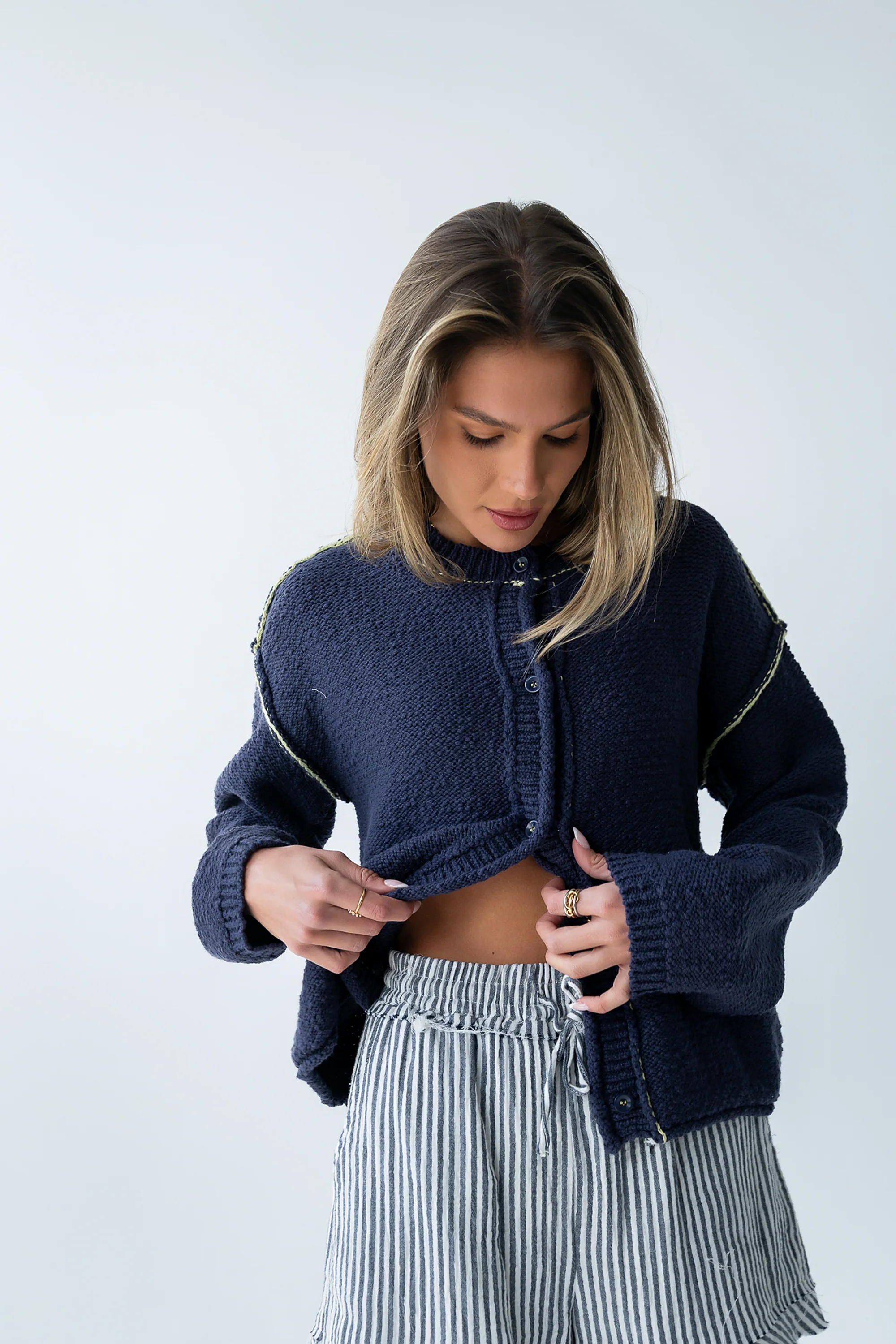 Mindi Contrast Sweater in Navy - Image 3