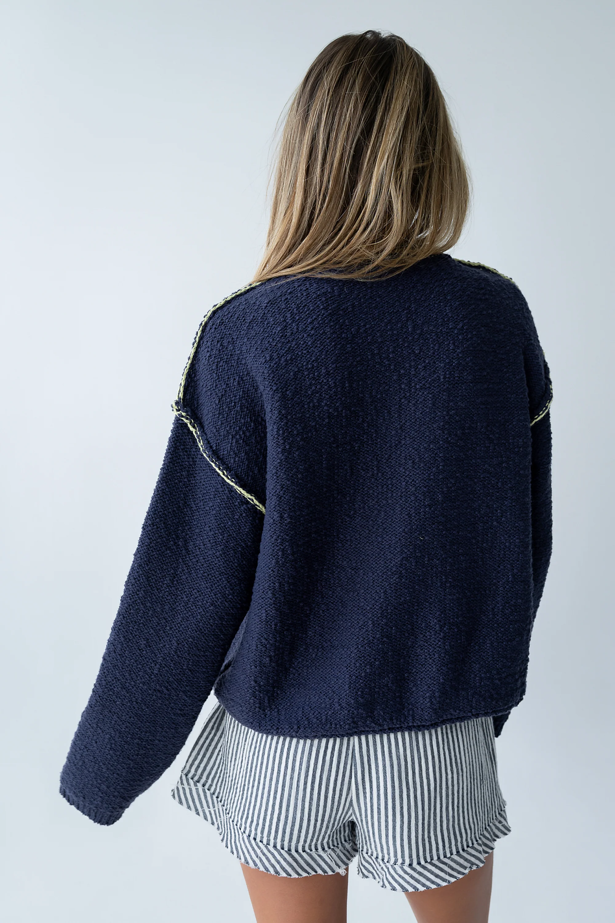 Mindi Contrast Sweater in Navy - Image 4