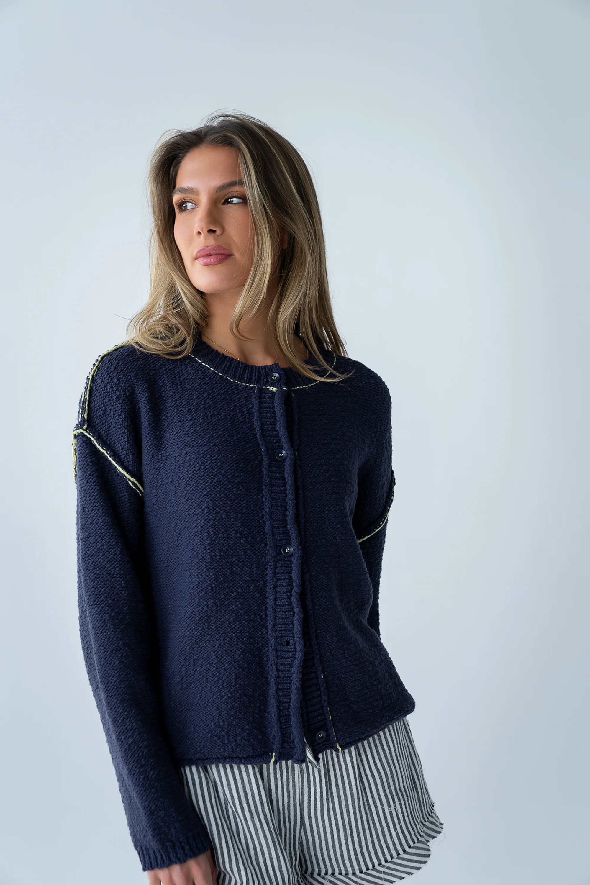 Mindi Contrast Sweater in Navy - Image 7