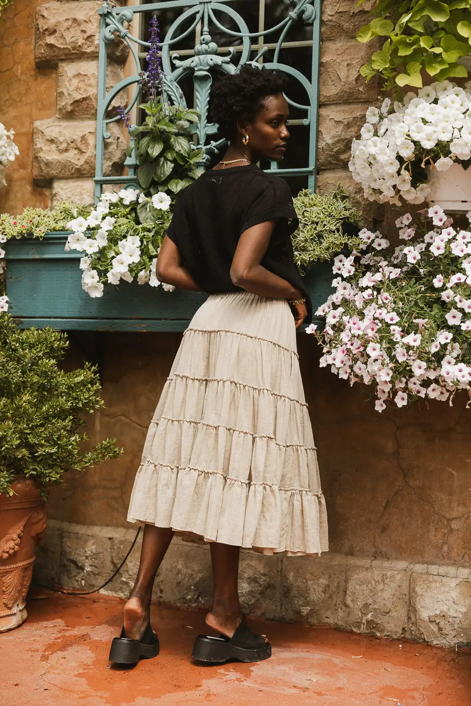 Minerva Tiered Midi Skirt in Taupe - Image 3
