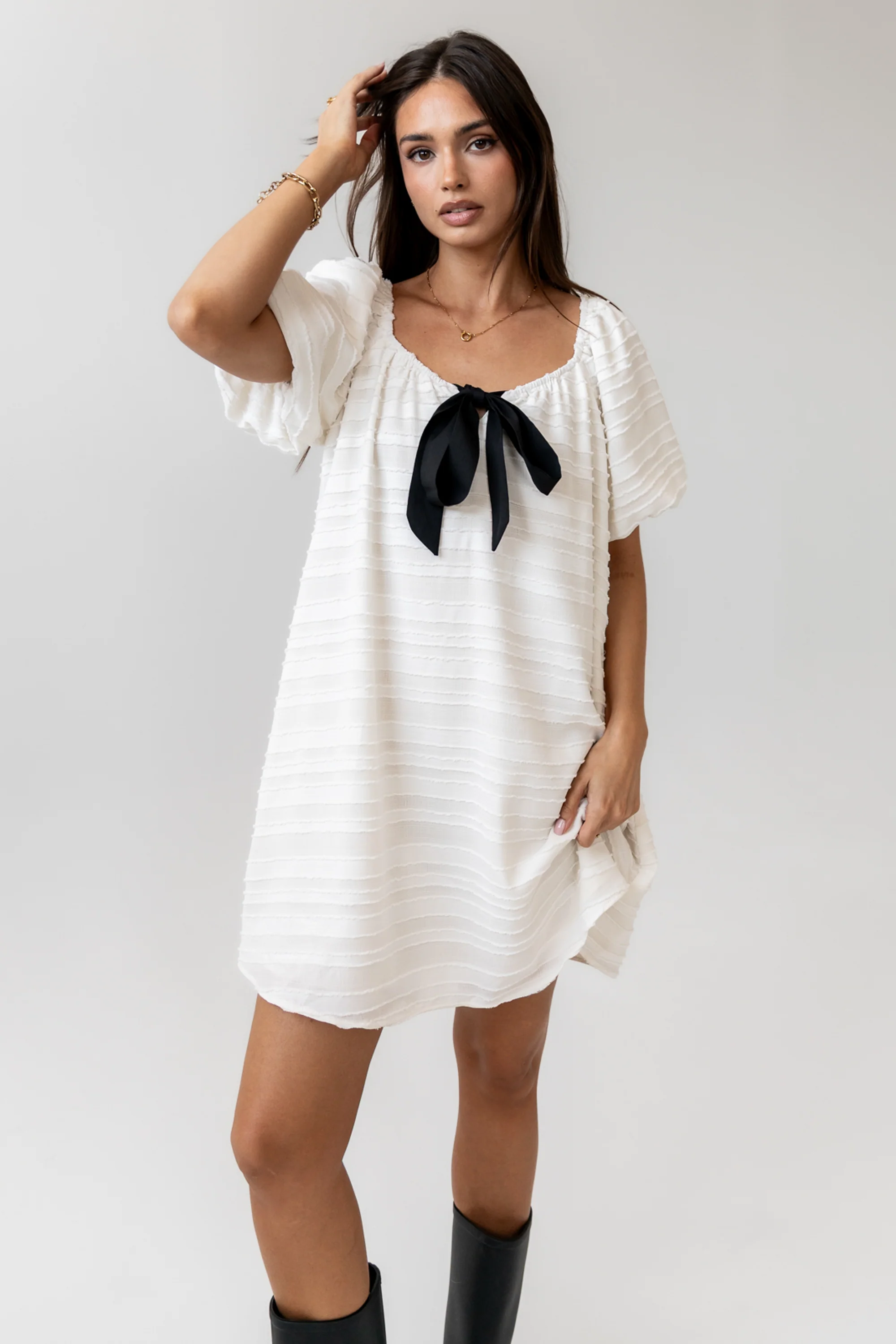 Minnie Textured Baby Doll Dress in Ivory - FINAL SALE