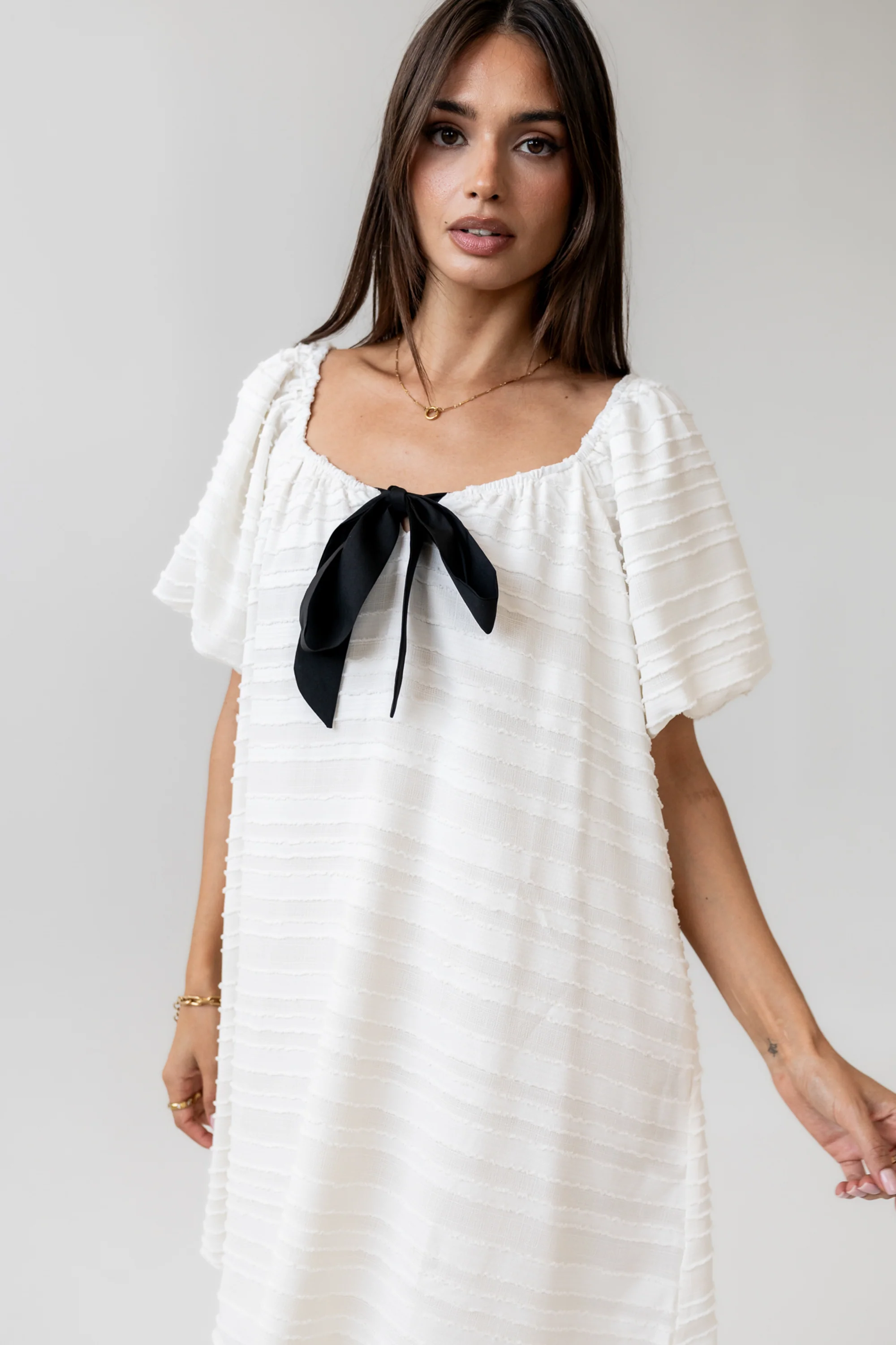 Minnie Textured Baby Doll Dress in Ivory - FINAL SALE - Image 5